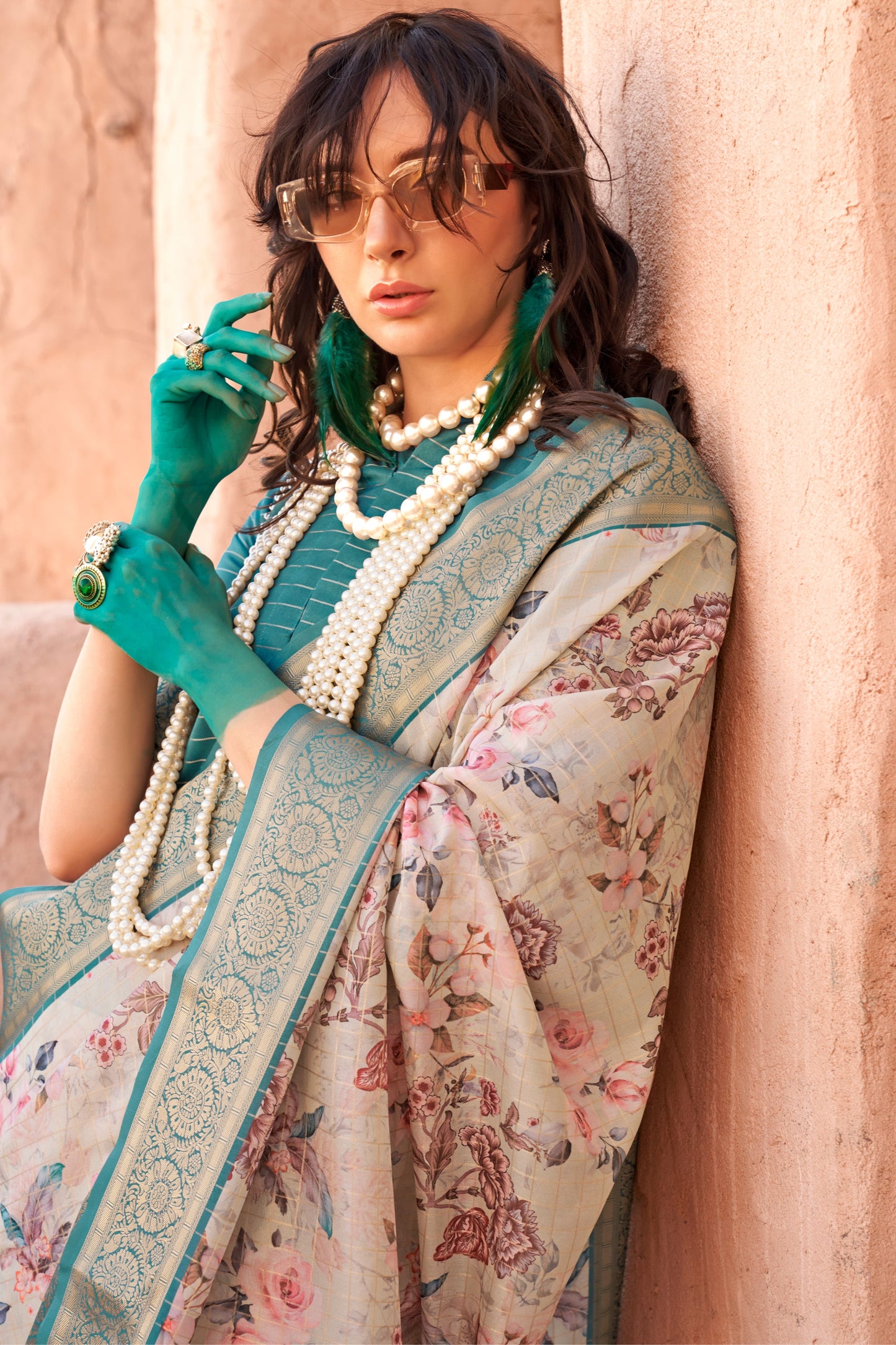 Cream Printed Georgette Saree with Jacquard Border-ZB133533_2_SareeButa.com