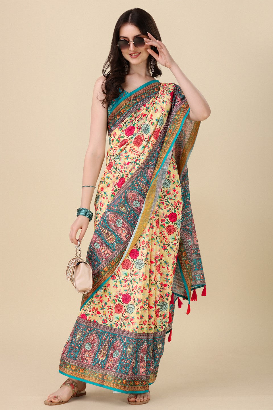 cream-printed-linen-saree-zb132685_3_SareeButa.com