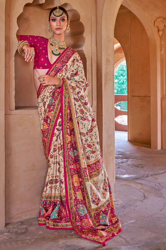 Cream Printed Silk Saree-SAR11256_1_SareeButa.com