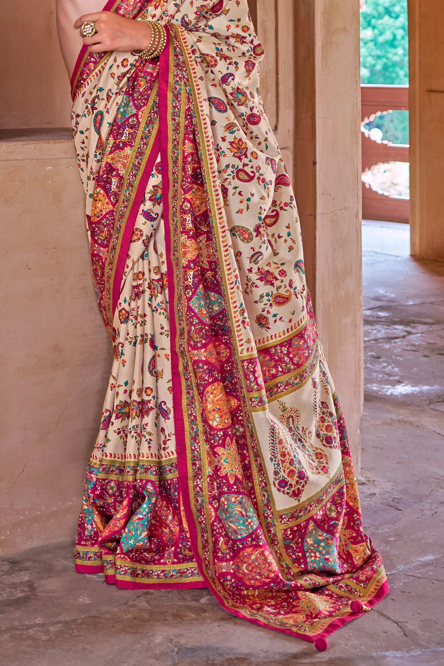 Cream Printed Silk Saree-SAR11256_4_SareeButa.com