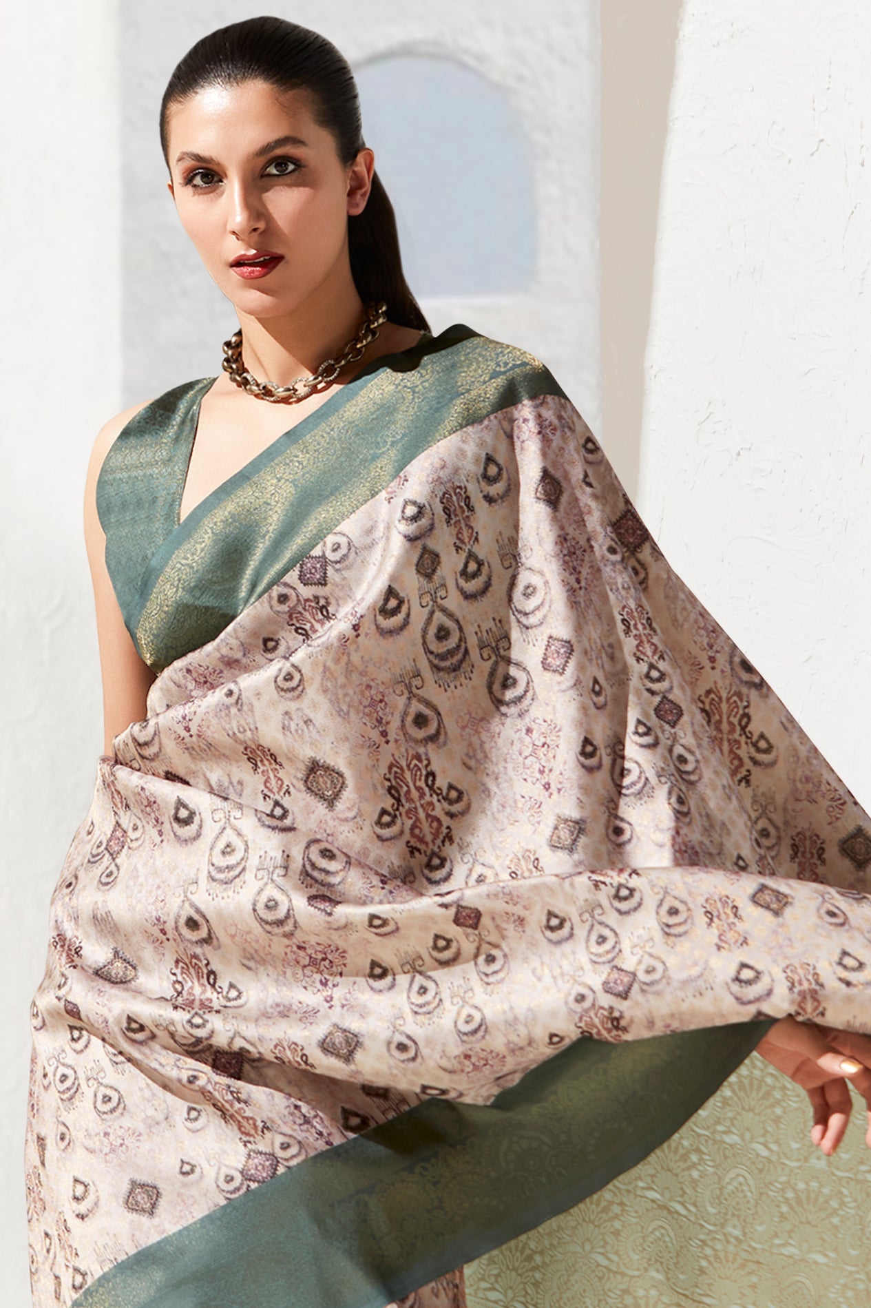 Cream Printed Silk Saree-ZB133417_3_SareeButa.com