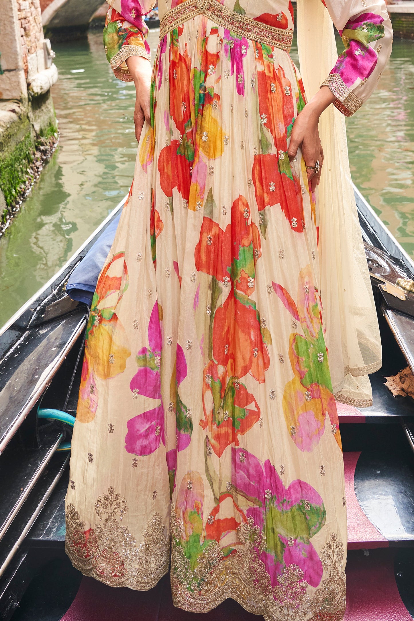 Cream Readymade Chinon Silk Gown with Dupatta-SAR10488_5_SareeButa.com