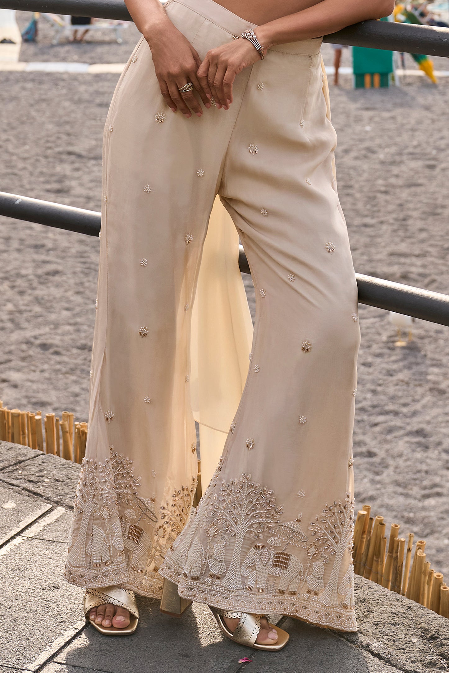 Cream Readymade Chinon Silk Palazzo Set-SAR13129_5_SareeButa.com