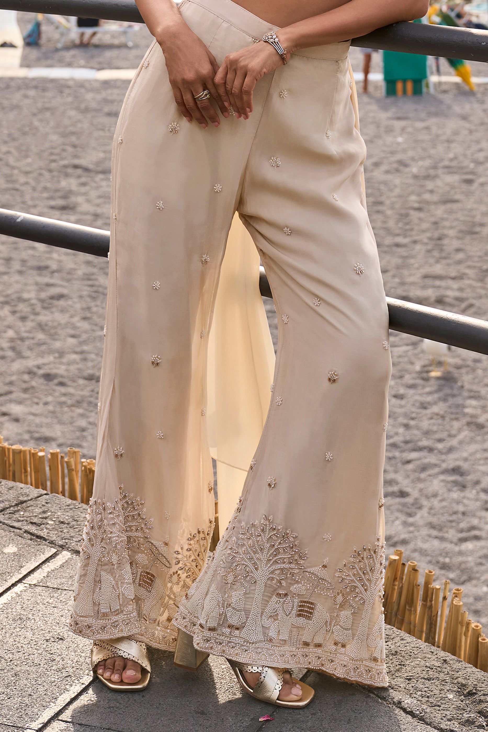 Cream Readymade Chinon Silk Palazzo Set-SAR13129_5_SareeButa.com