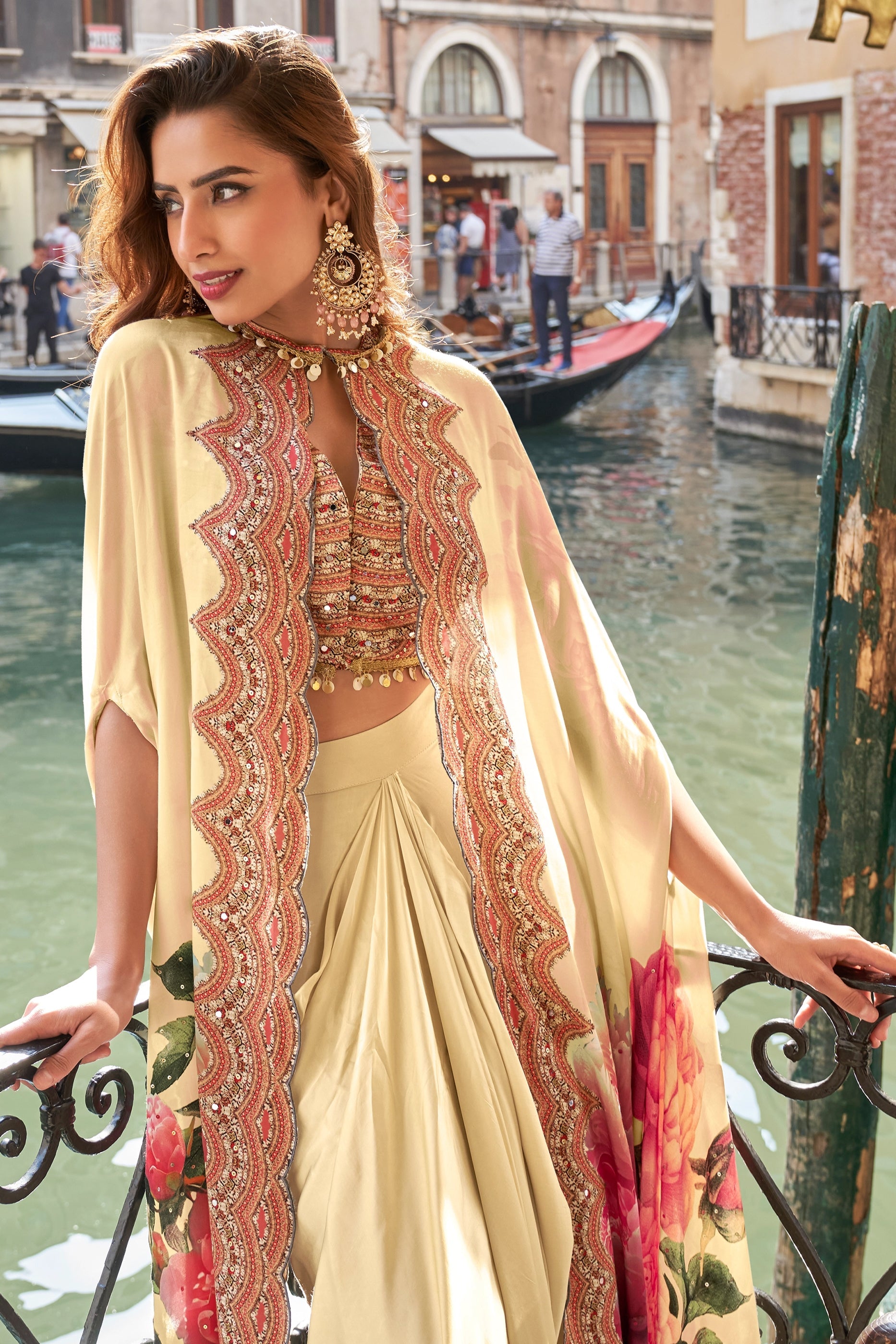 Cream Readymade Crepe Skirt Set With Jacket-SAR11081_2_SareeButa.com