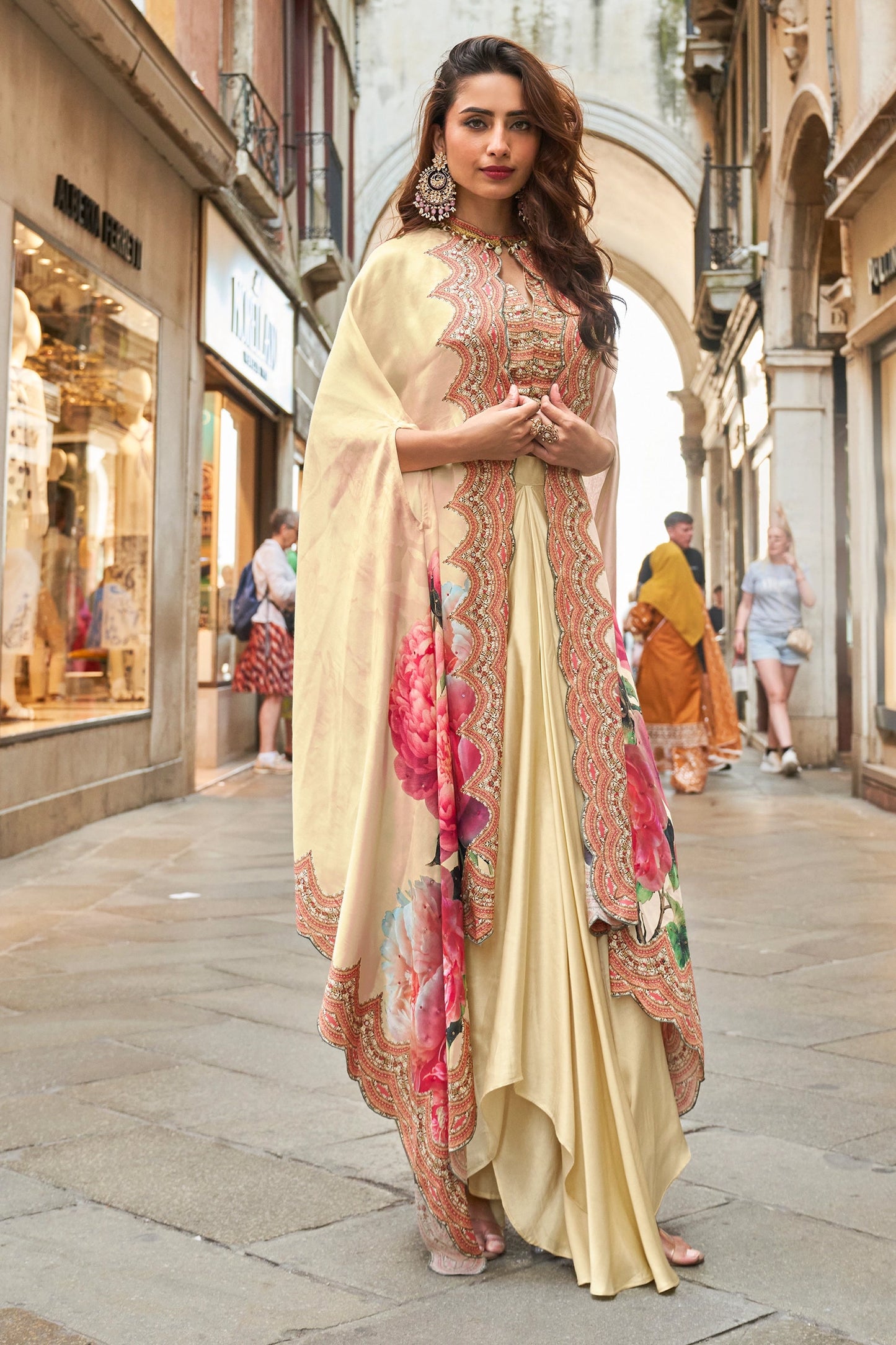 Cream Readymade Crepe Skirt Set With Jacket-SAR11081_4_SareeButa.com