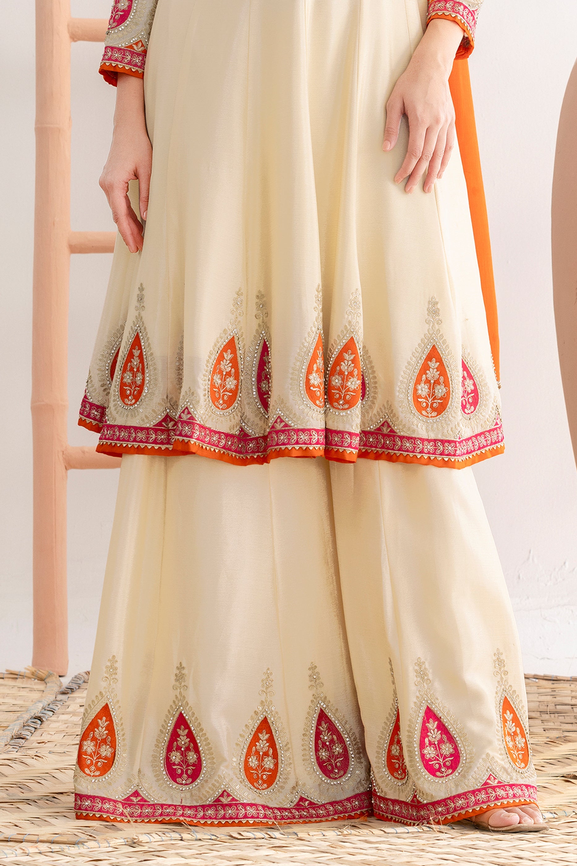 Cream Readymade Embroidered Chinon A-line Suit-SAR11105_5_SareeButa.com