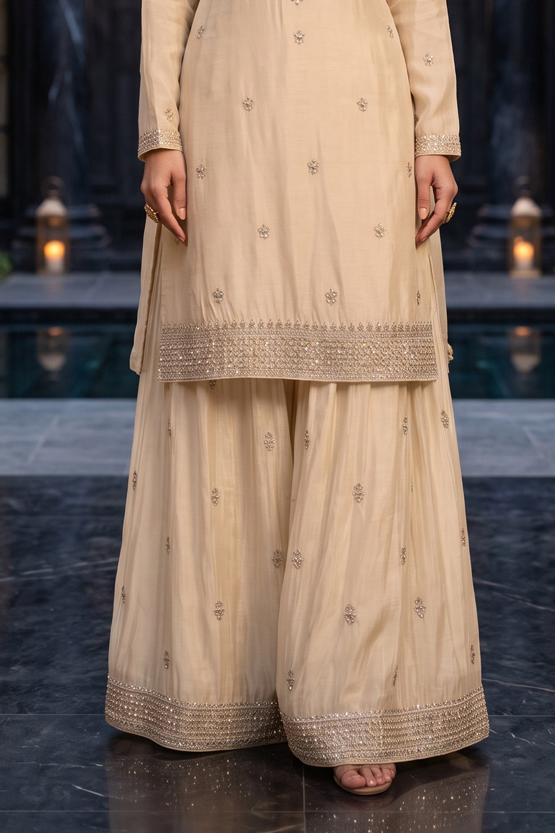 Cream Readymade Embroidered Chinon Palazzo Suit-SAR13139_7_SareeButa.com