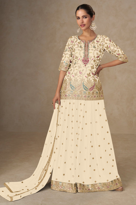 Cream Readymade Embroidered Chinon Palazzo Suit-SS793_1_SareeButa.com