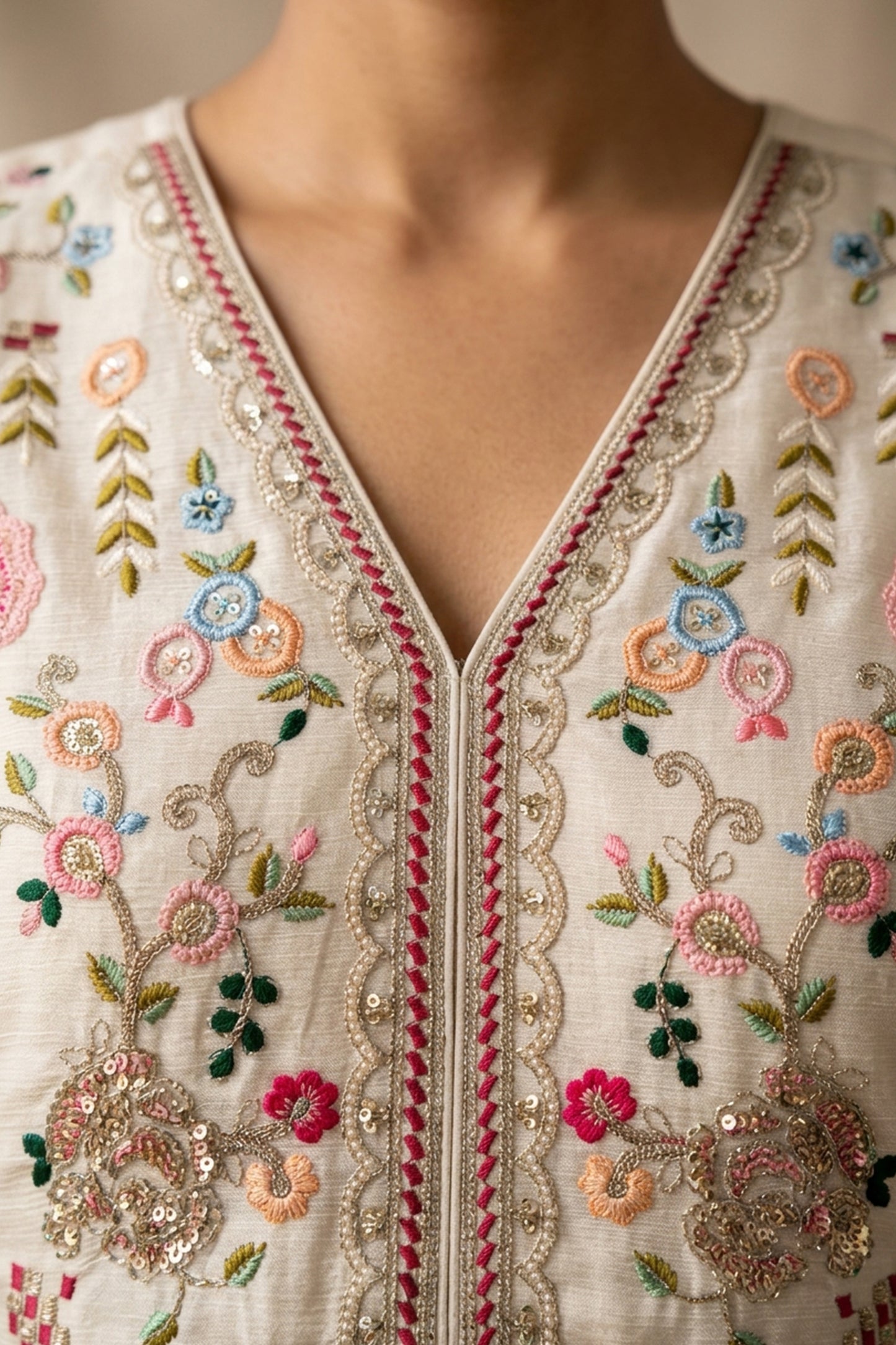 Cream Readymade Embroidered Chinon Sharara Suit-SAR13005_4_SareeButa.com