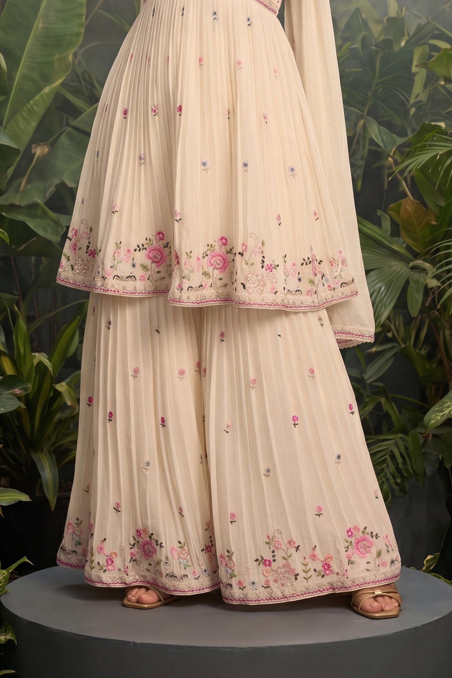 Cream Readymade Embroidered Chinon Sharara Suit-SAR13005_6_SareeButa.com