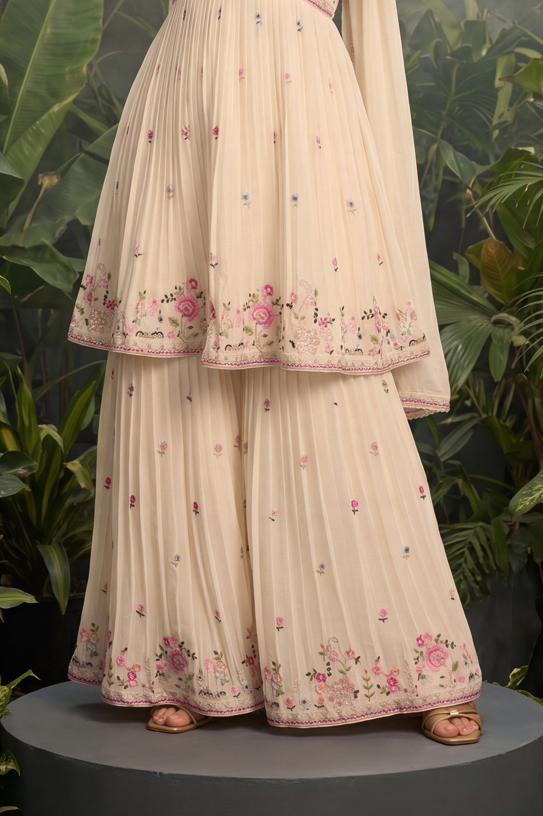 Cream Readymade Embroidered Chinon Sharara Suit-SAR13005_6_SareeButa.com