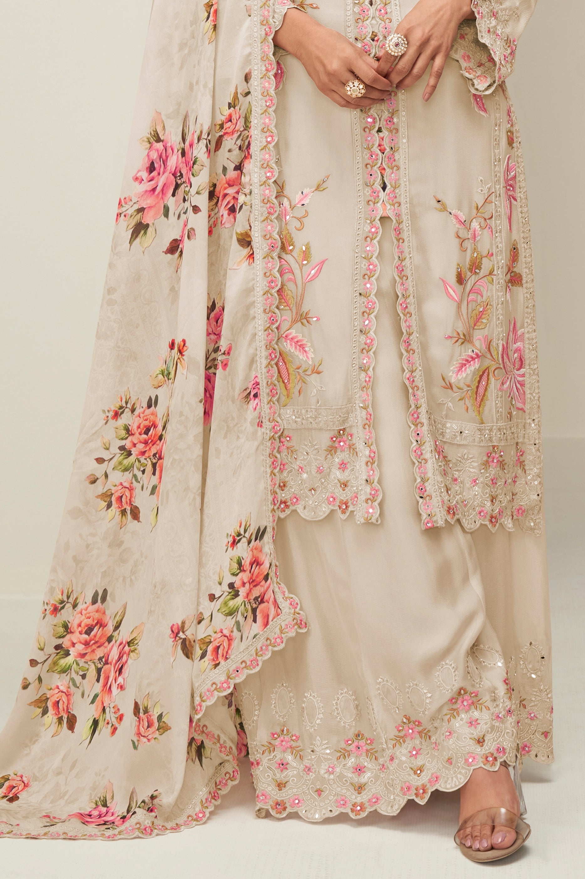 Cream Readymade Embroidered Chinon Silk Suit-SAR10528_4_SareeButa.com