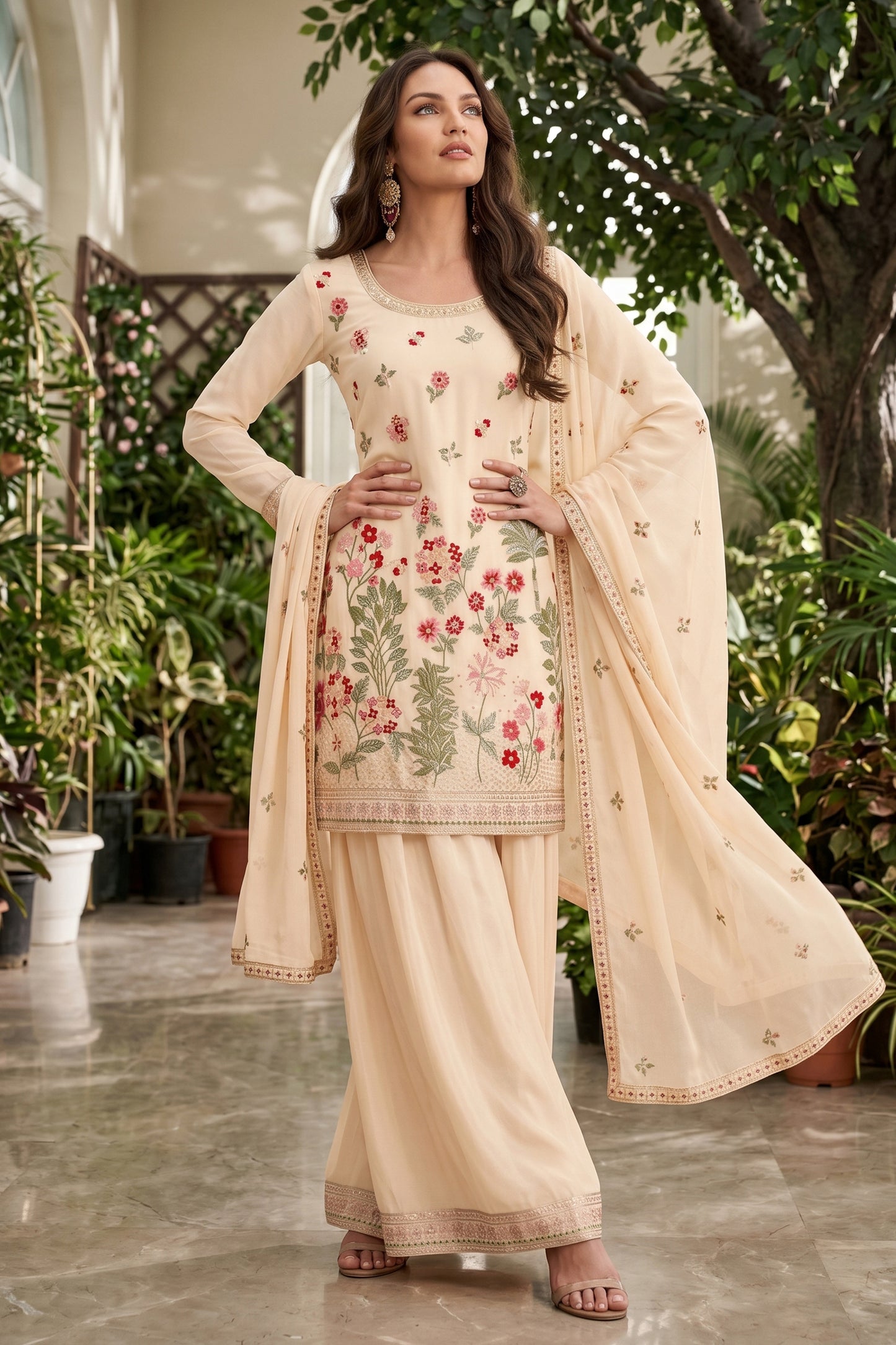 Cream Readymade Embroidered Chinon Suit-SAR12804_2_SareeButa.com