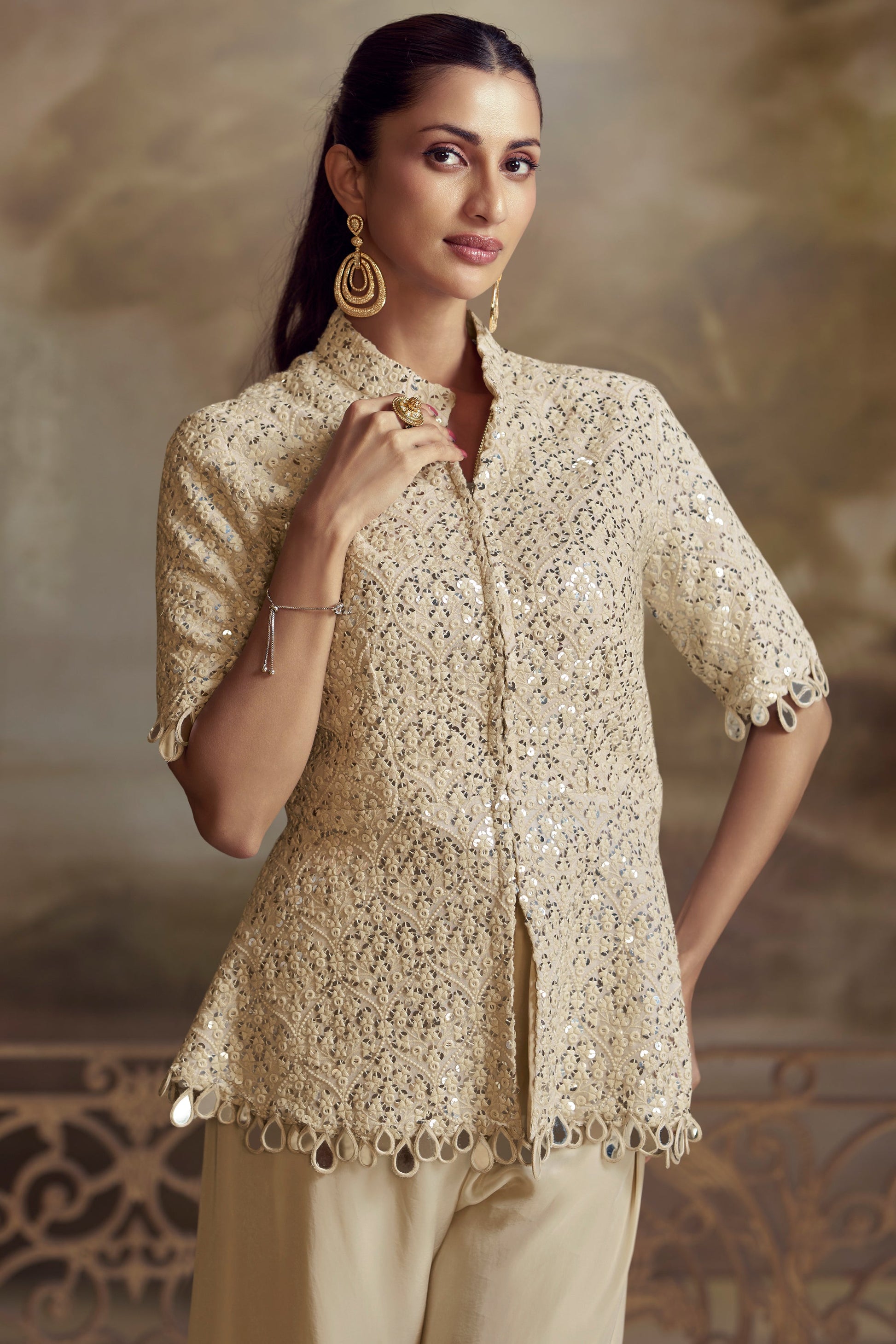 Cream Readymade Embroidered Georgette Palazzo Set-SS789_4_SareeButa.com
