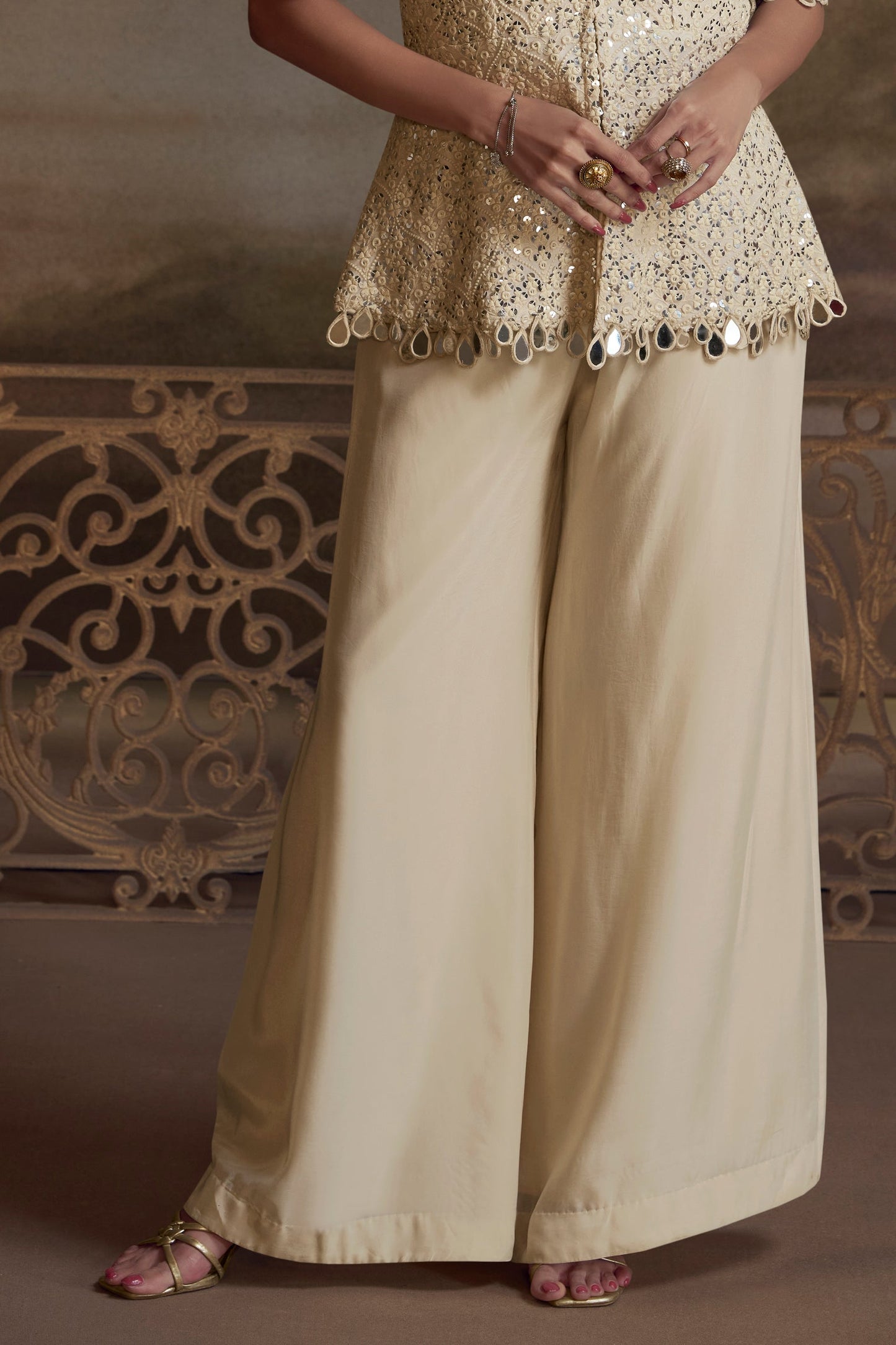 Cream Readymade Embroidered Georgette Palazzo Set-SS789_5_SareeButa.com