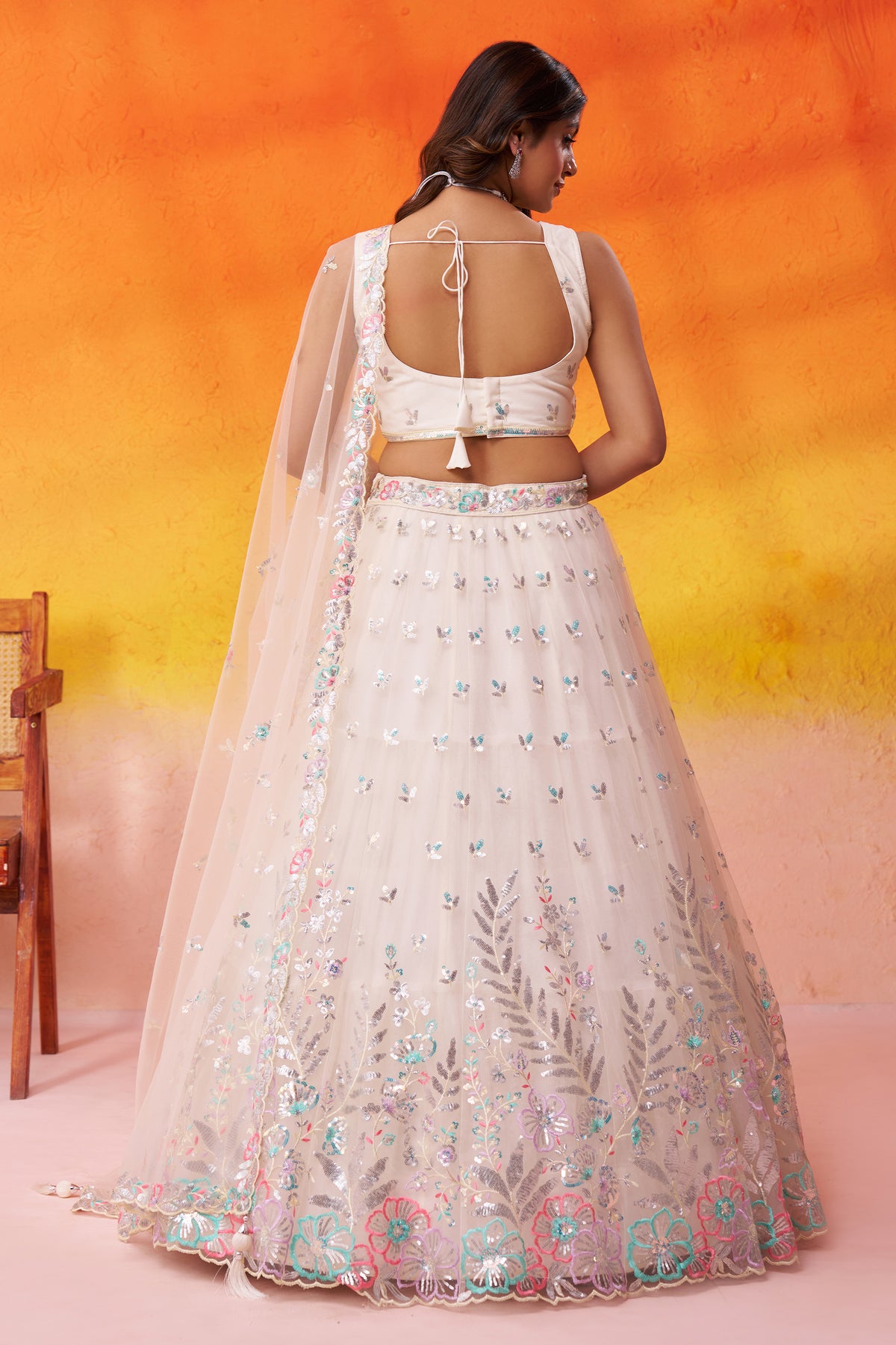 Cream Readymade Embroidered Net Lehenga-SAR12895_5_SareeButa.com