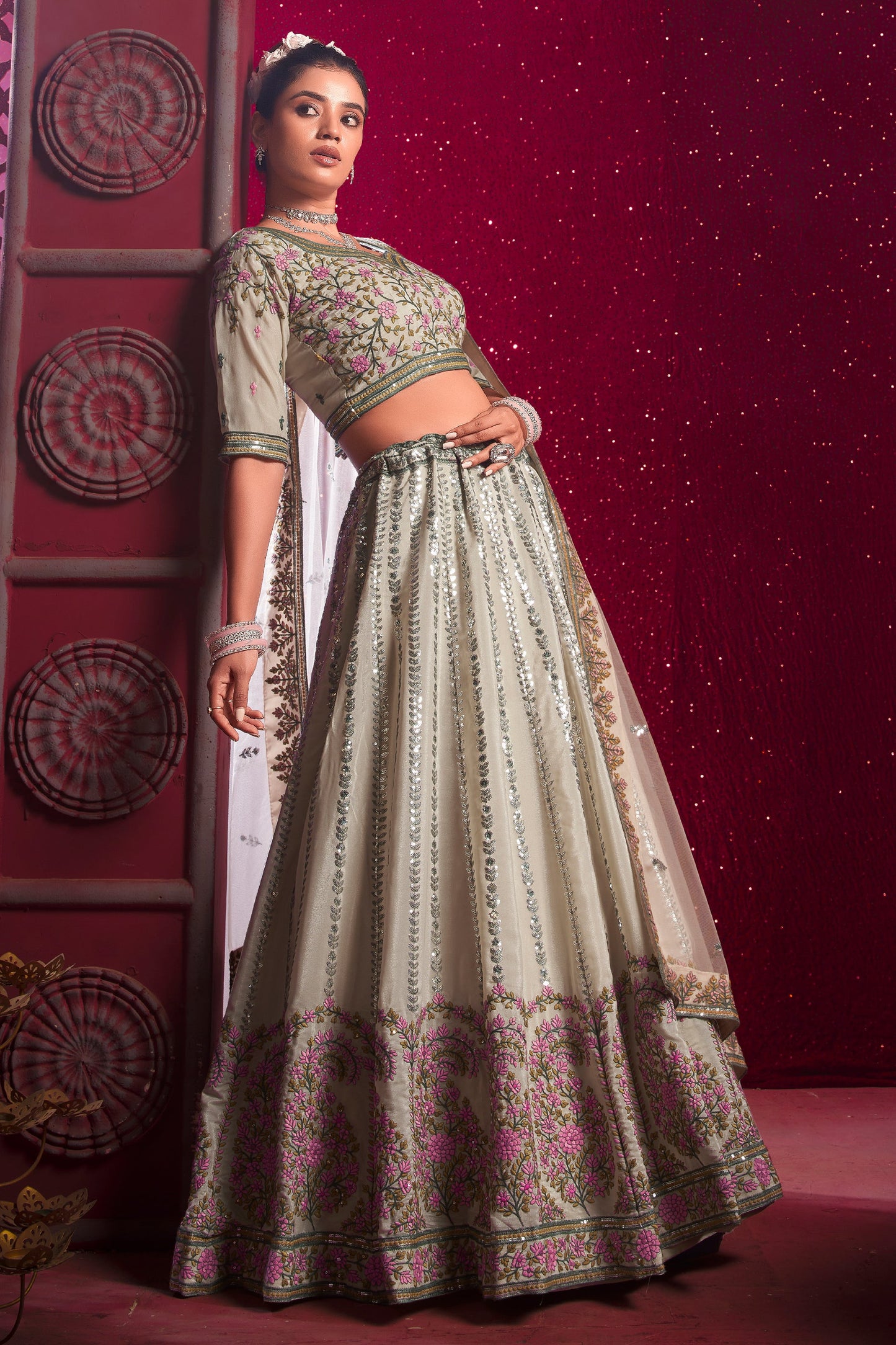 Cream Readymade Embroidered Silk Lehenga-SAR10712_4_SareeButa.com