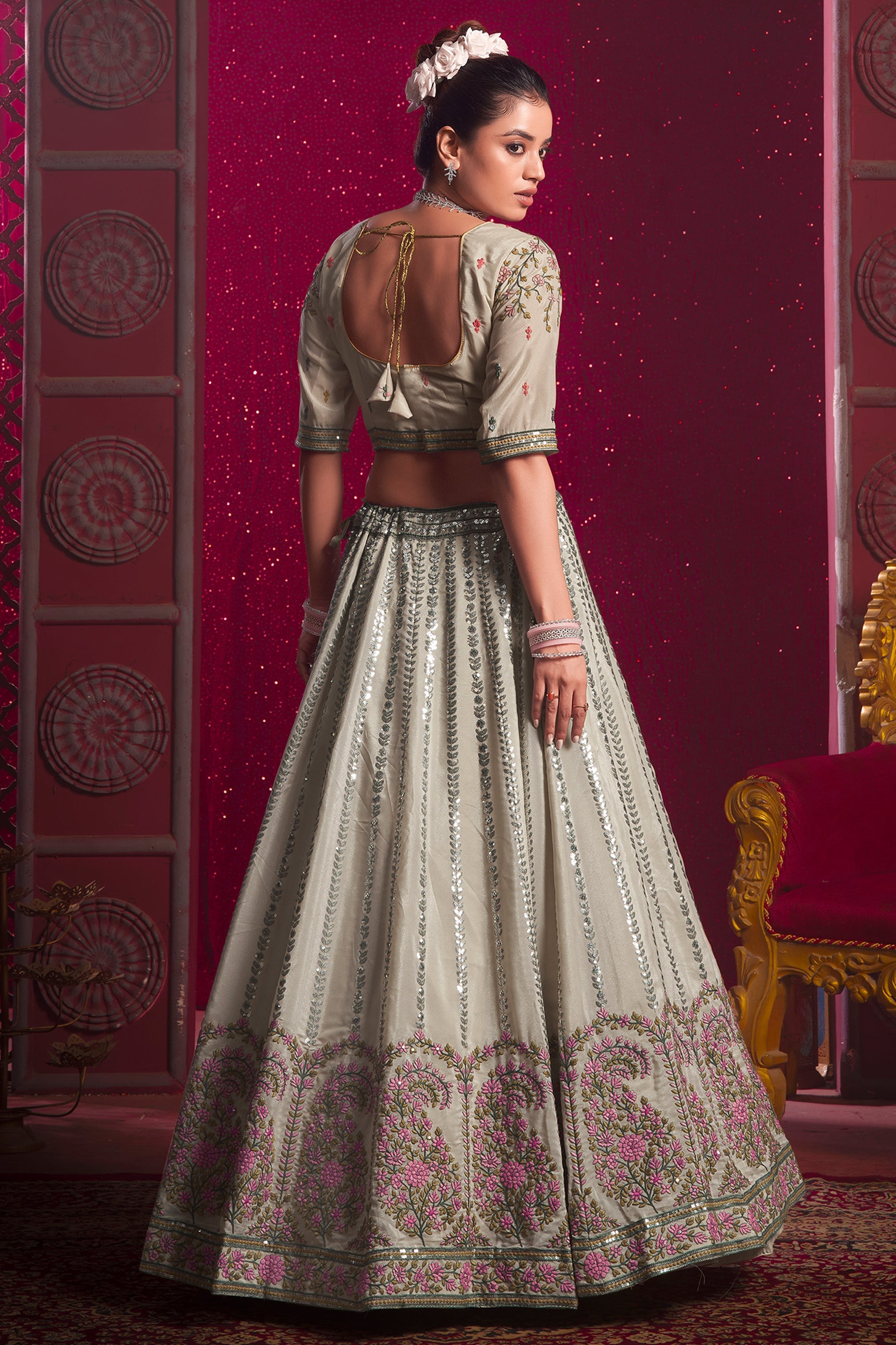 Cream Readymade Embroidered Silk Lehenga-SAR10712_5_SareeButa.com