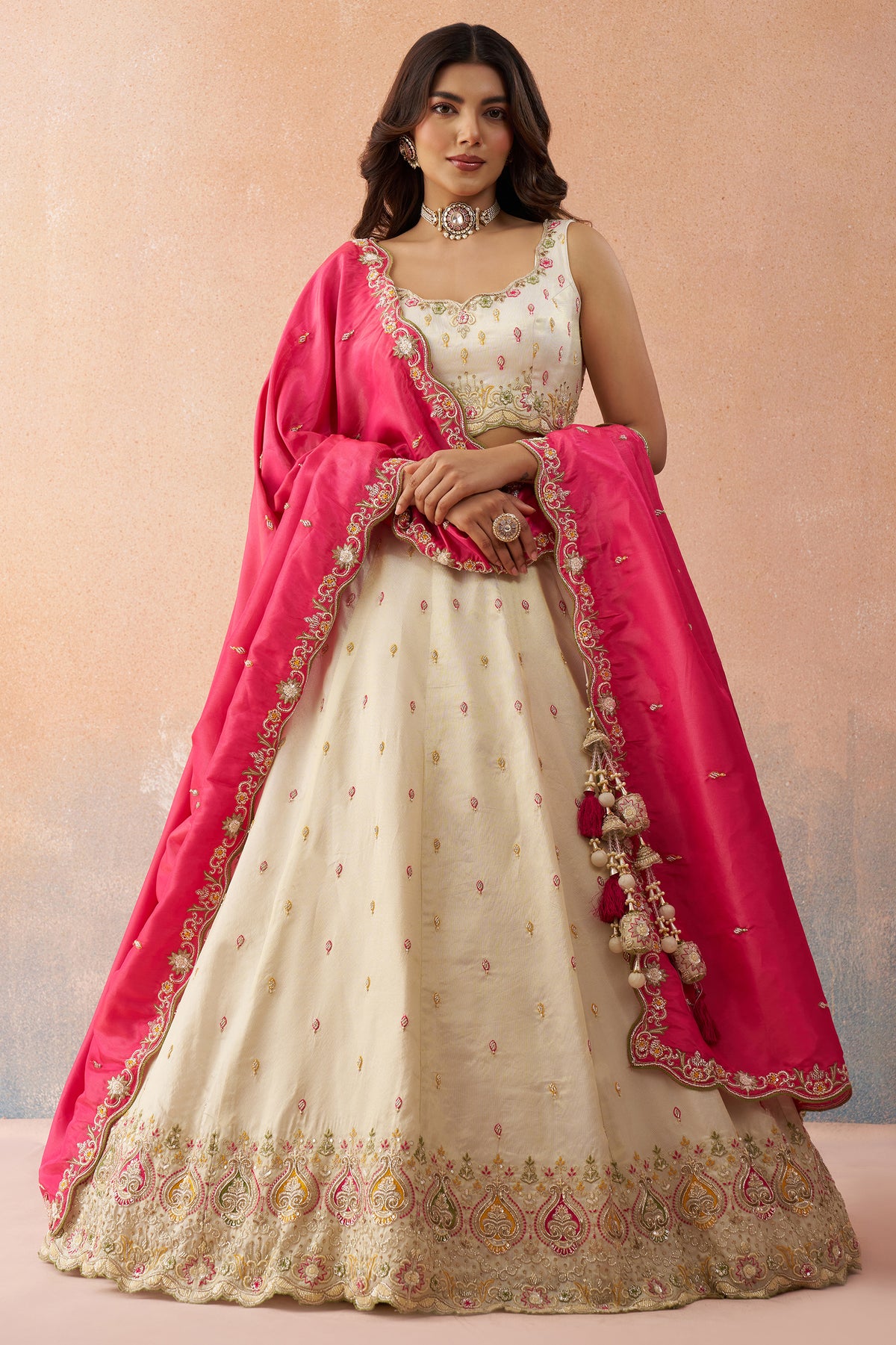 Cream Readymade Embroidered Silk Lehenga-SAR12902_1_SareeButa.com