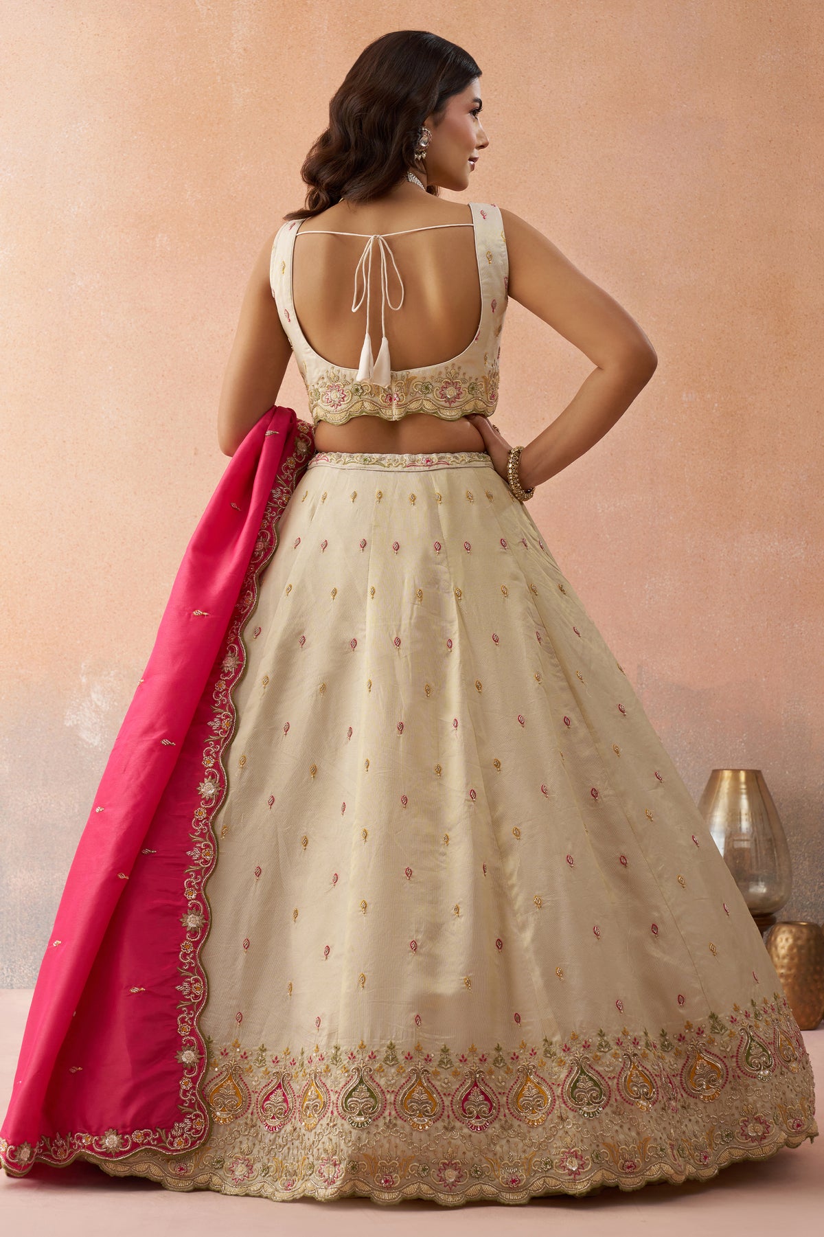 Cream Readymade Embroidered Silk Lehenga-SAR12902_3_SareeButa.com