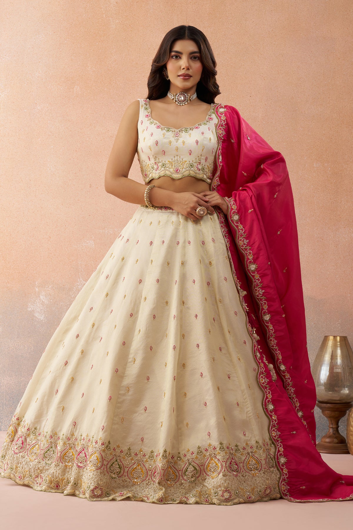 Cream Readymade Embroidered Silk Lehenga-SAR12902_4_SareeButa.com
