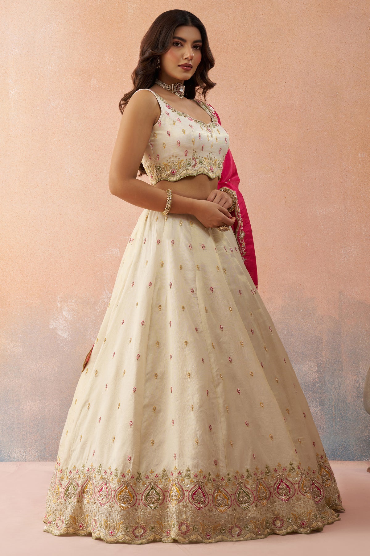 Cream Readymade Embroidered Silk Lehenga-SAR12902_5_SareeButa.com