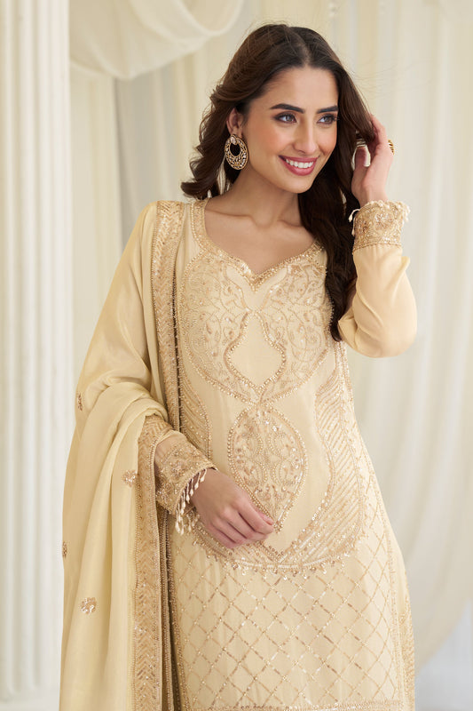 Cream Readymade Embroidered Simar Silk Suit-SAR11981_2_SareeButa.com