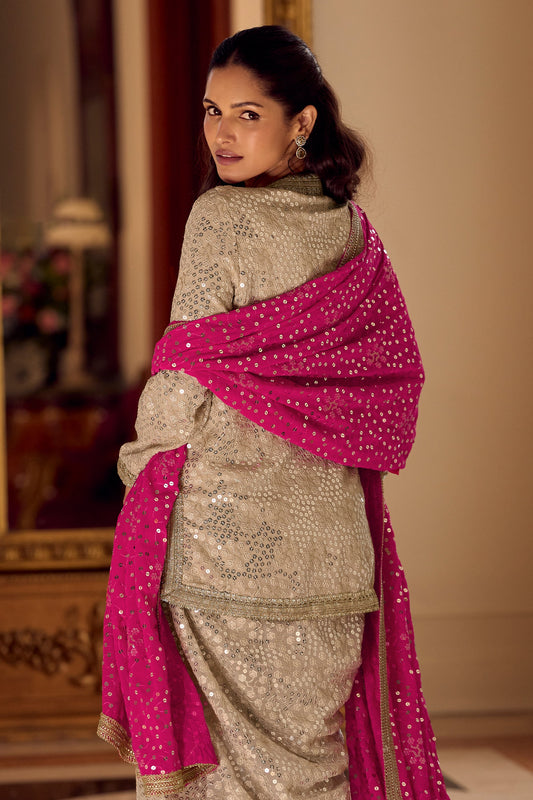 Cream Readymade Georgette Dhoti Pant Set-SAR11097_2_SareeButa.com