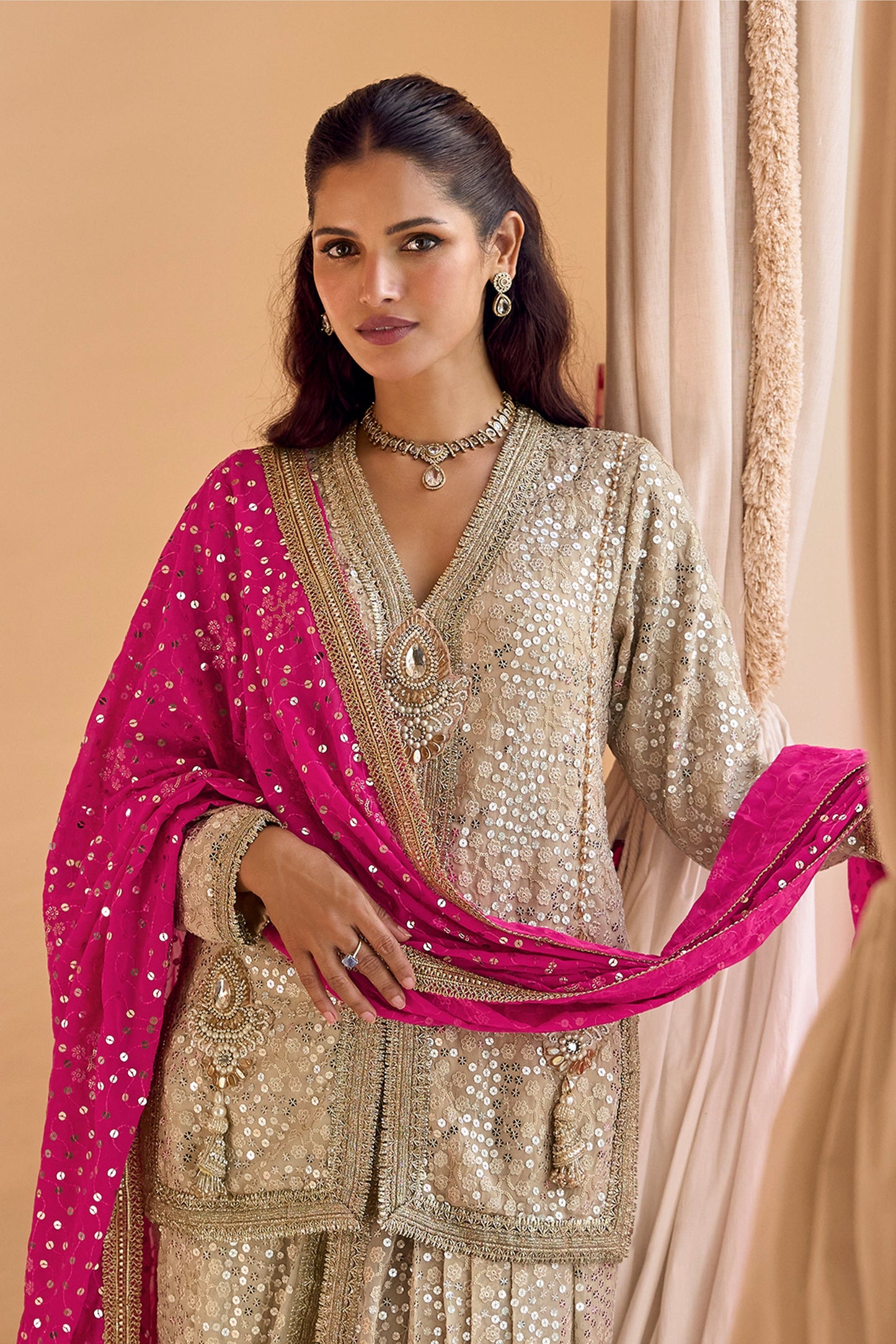 Cream Readymade Georgette Dhoti Pant Set-SAR11097_3_SareeButa.com