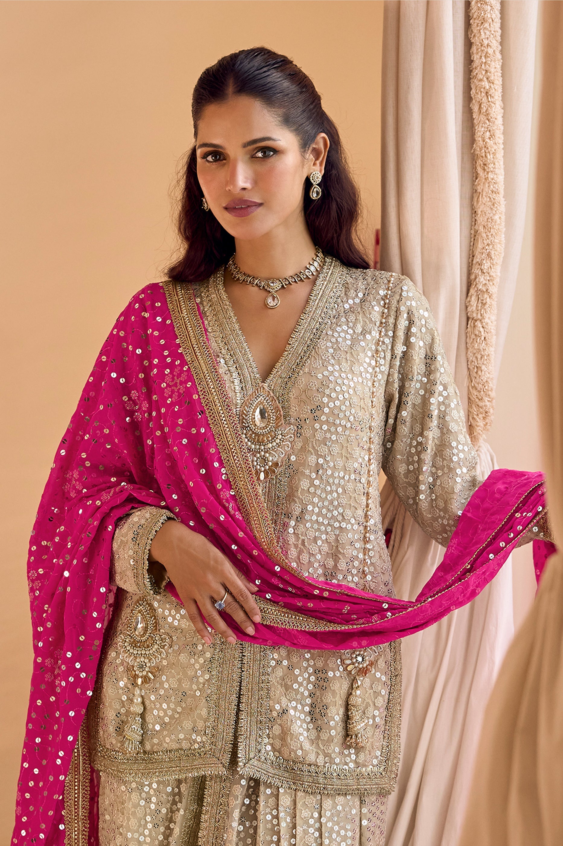 Cream Readymade Georgette Dhoti Pant Set-SAR11097_3_SareeButa.com