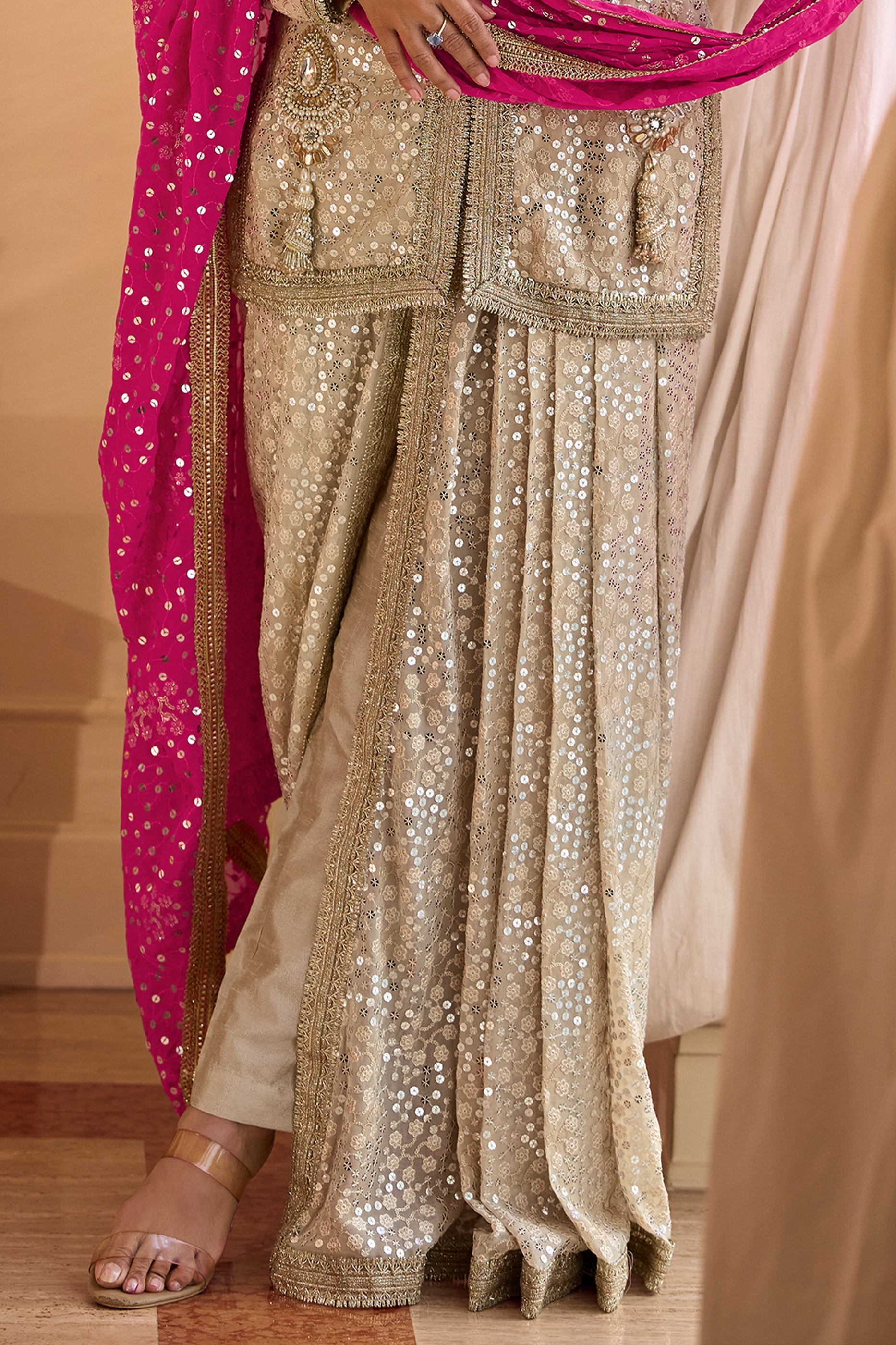 Cream Readymade Georgette Dhoti Pant Set-SAR11097_4_SareeButa.com