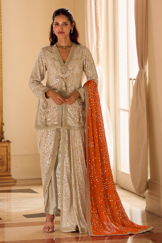 Cream Readymade Georgette Dhoti Pant Set-SAR11098_1_SareeButa.com