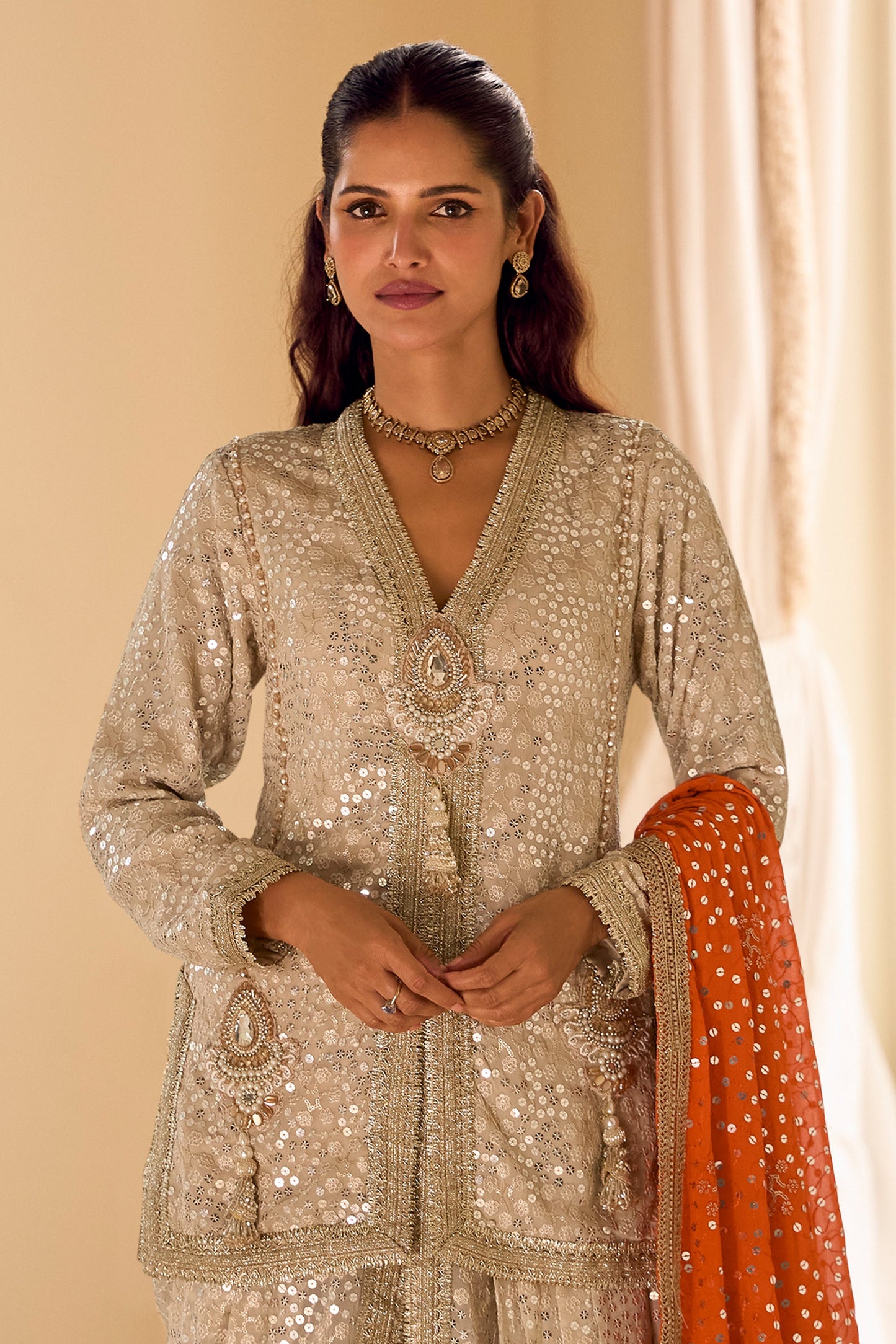 Cream Readymade Georgette Dhoti Pant Set-SAR11098_4_SareeButa.com