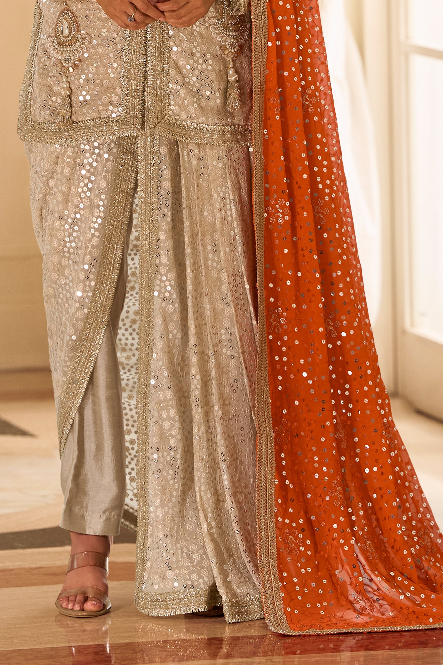 Cream Readymade Georgette Dhoti Pant Set-SAR11098_5_SareeButa.com