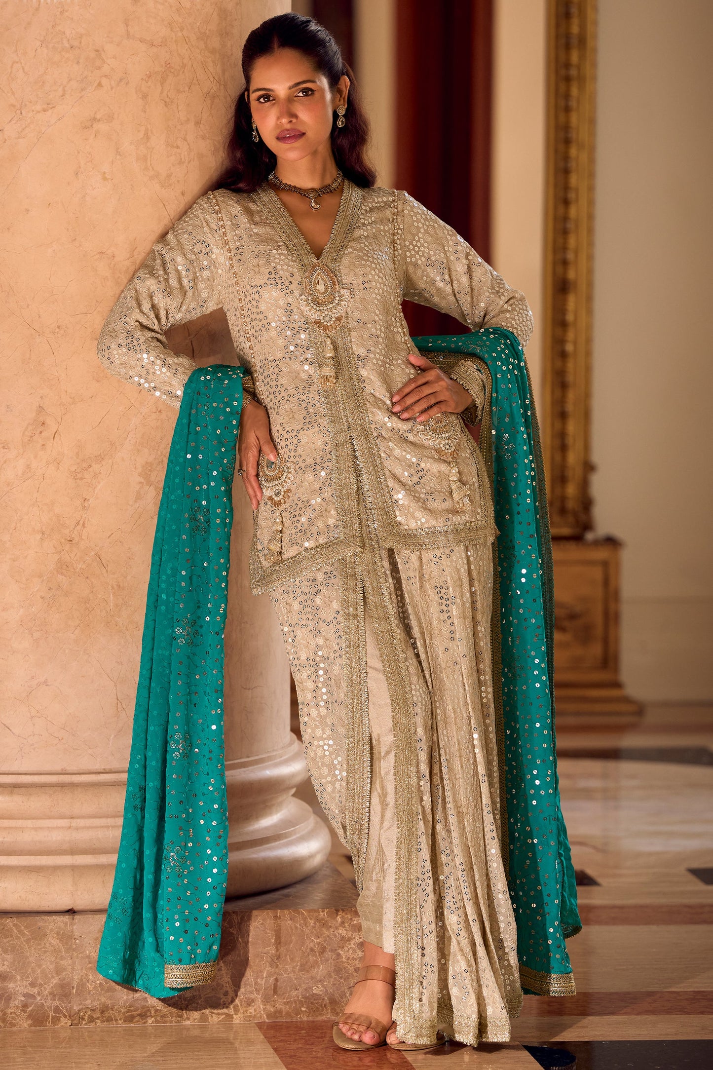 Cream Readymade Georgette Dhoti Pant Set-SAR11099_1_SareeButa.com