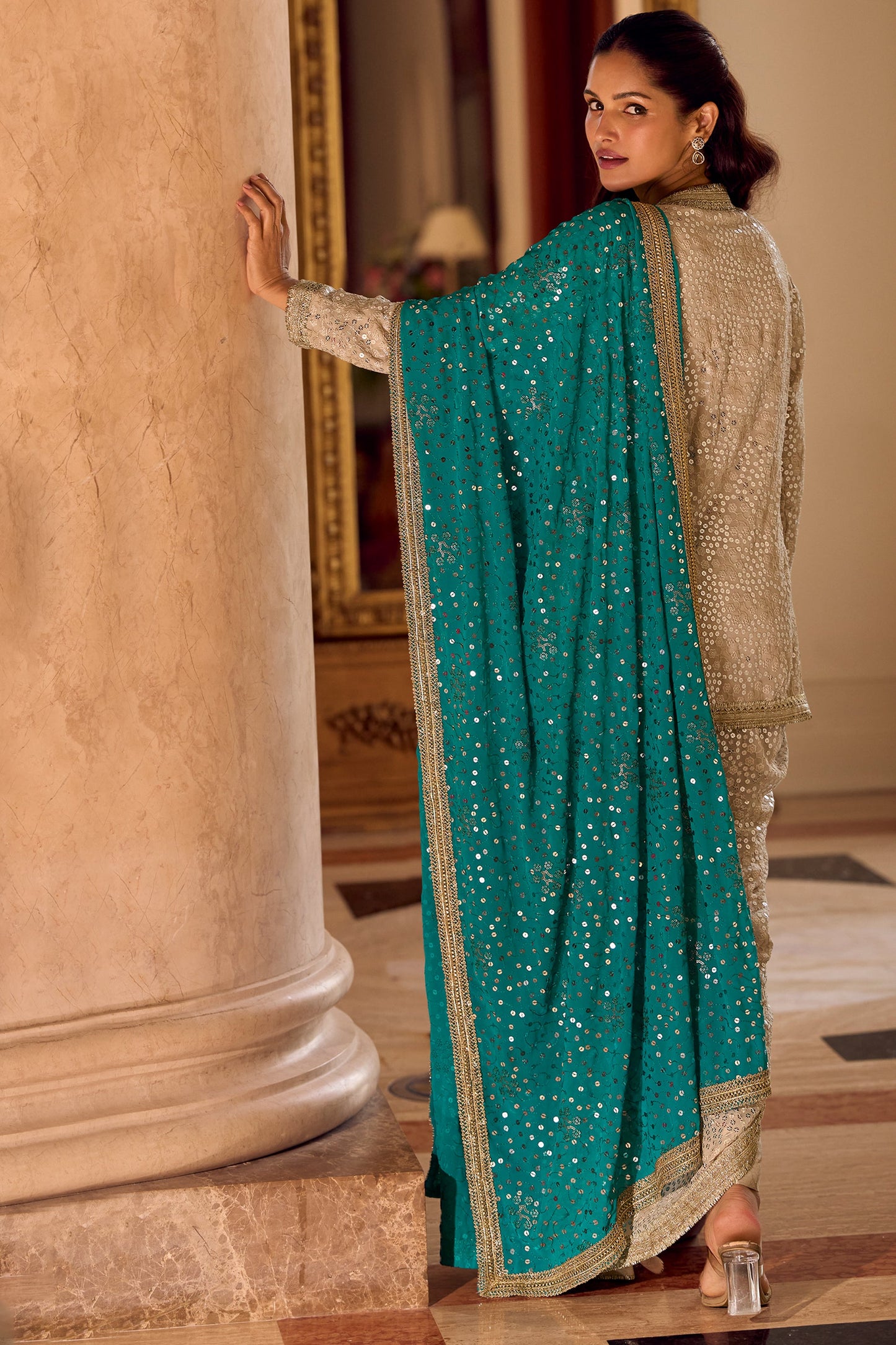 Cream Readymade Georgette Dhoti Pant Set-SAR11099_3_SareeButa.com