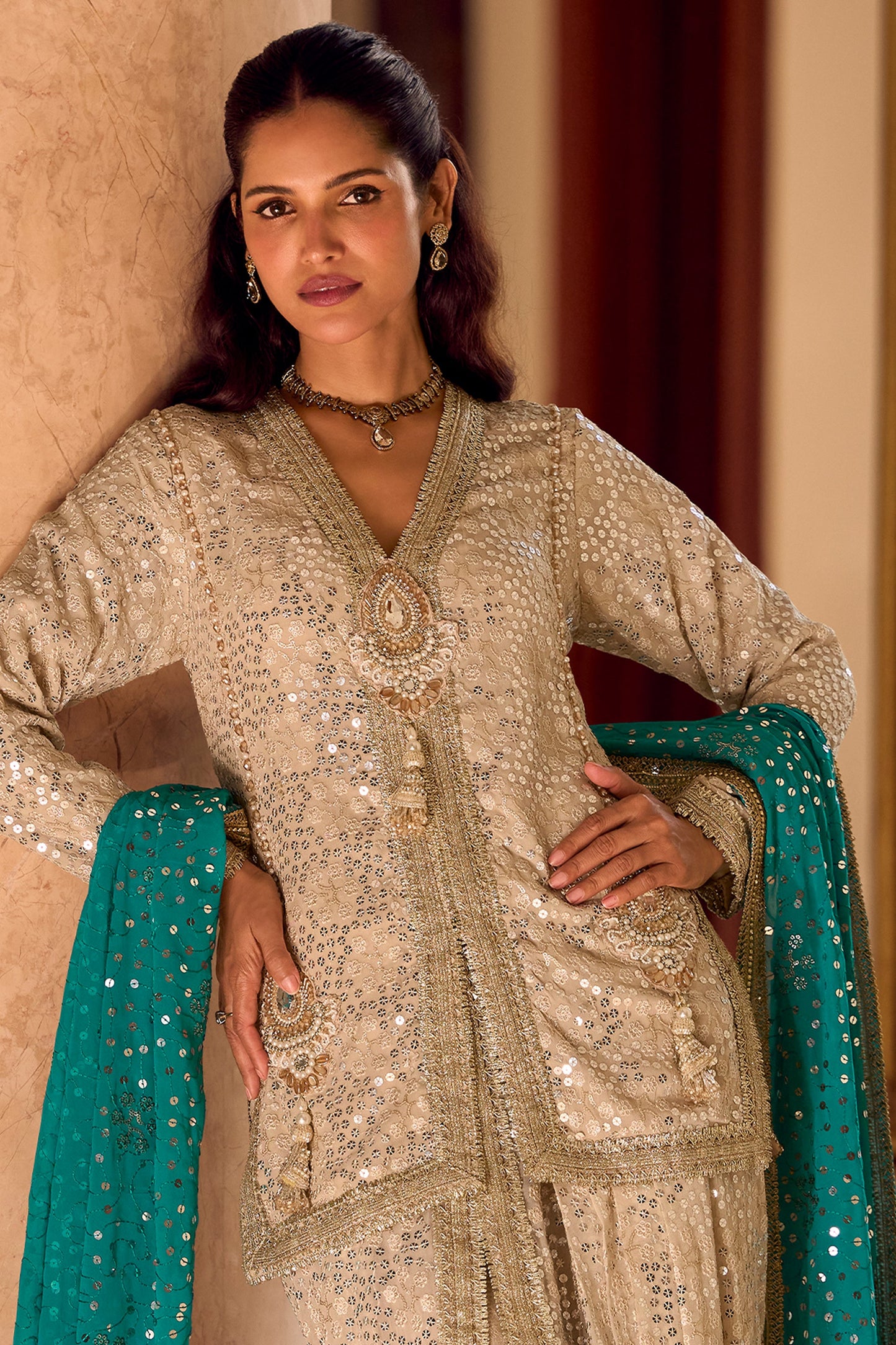 Cream Readymade Georgette Dhoti Pant Set-SAR11099_4_SareeButa.com