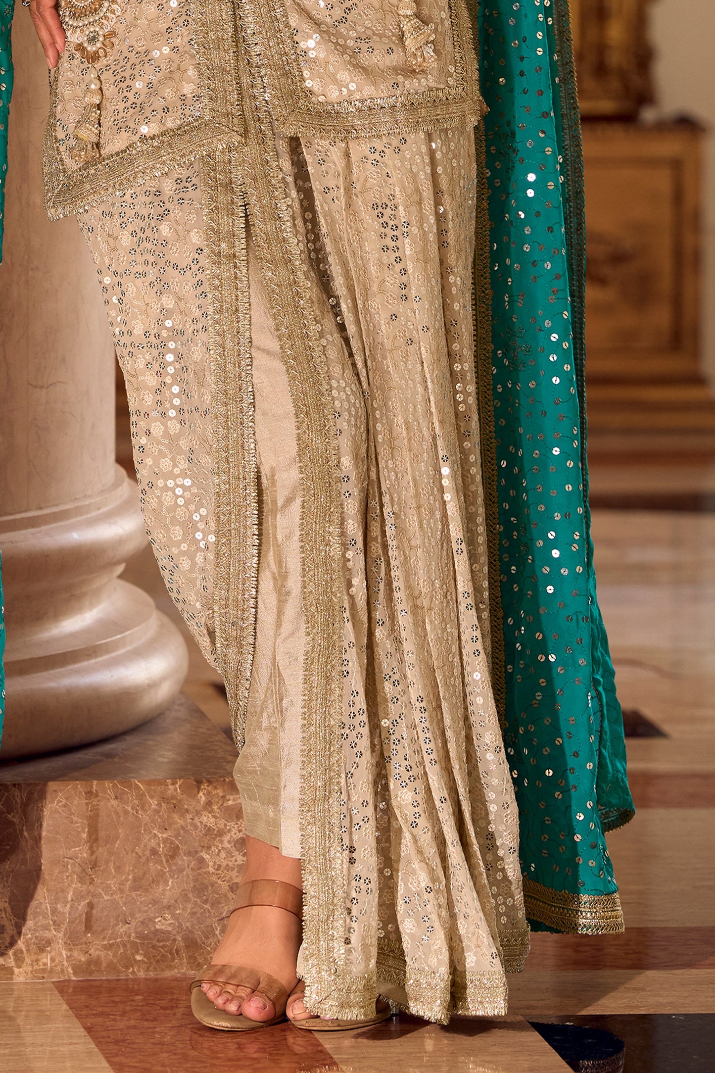 Cream Readymade Georgette Dhoti Pant Set-SAR11099_5_SareeButa.com