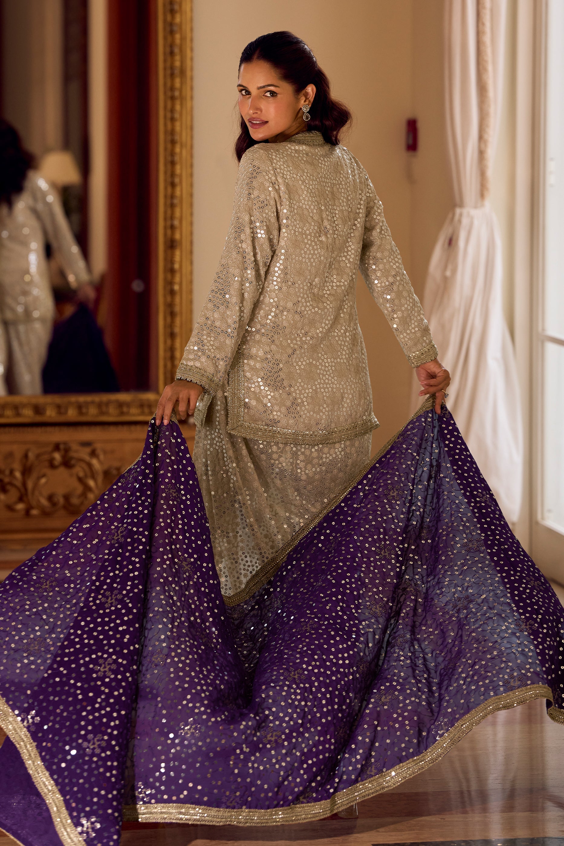 Cream Readymade Georgette Dhoti Pant Set-SAR11100_4_SareeButa.com