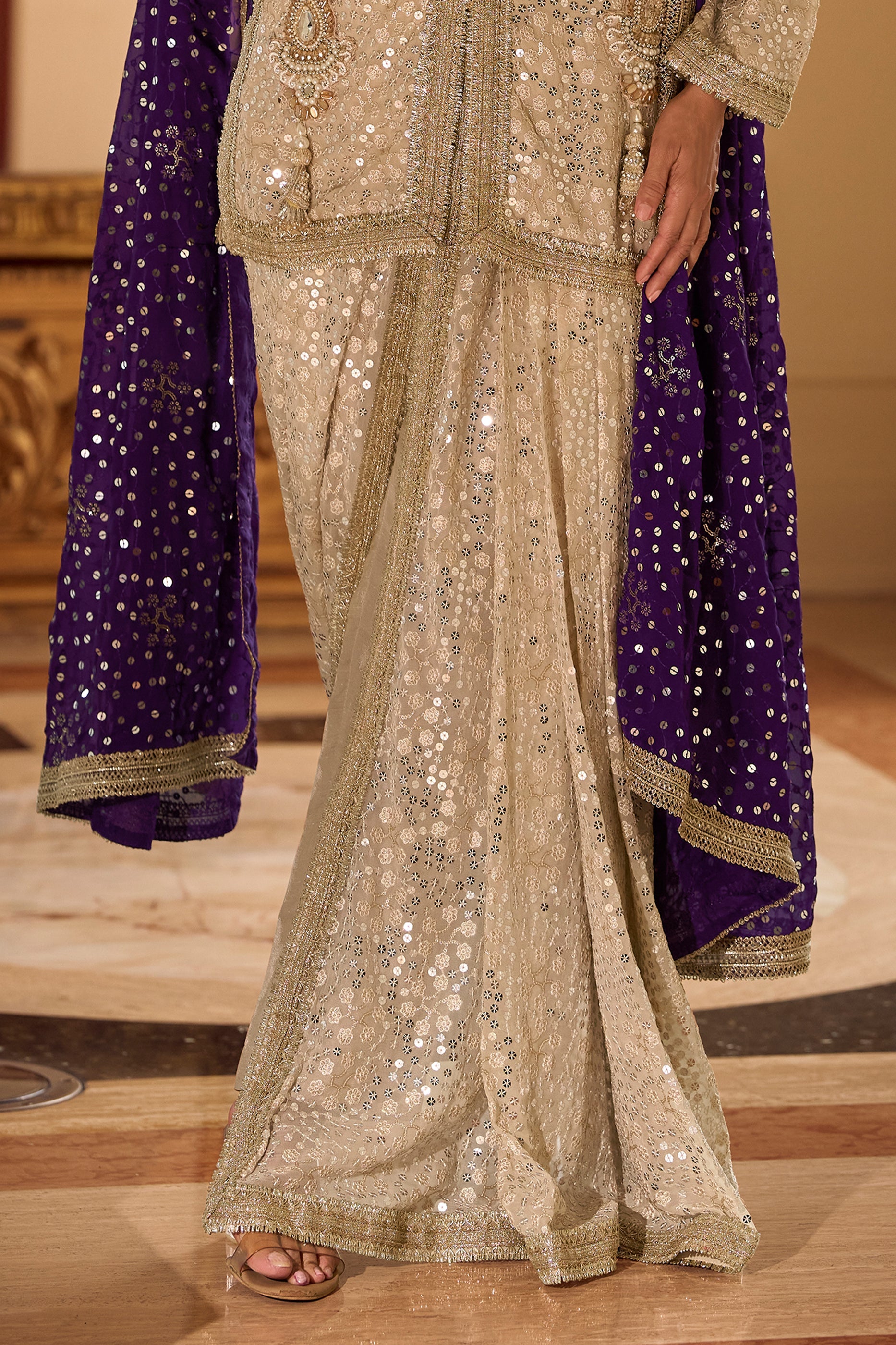 Cream Readymade Georgette Dhoti Pant Set-SAR11100_5_SareeButa.com