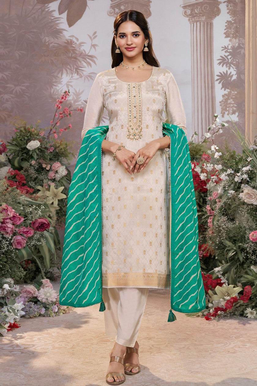 Cream Readymade Tissue Suit-SS982_1_SareeButa.com