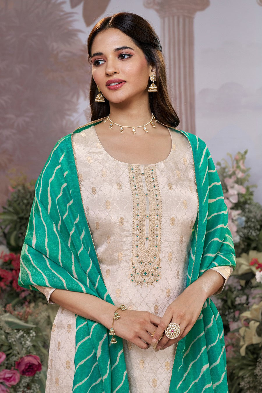 Cream Readymade Tissue Suit-SS982_2_SareeButa.com