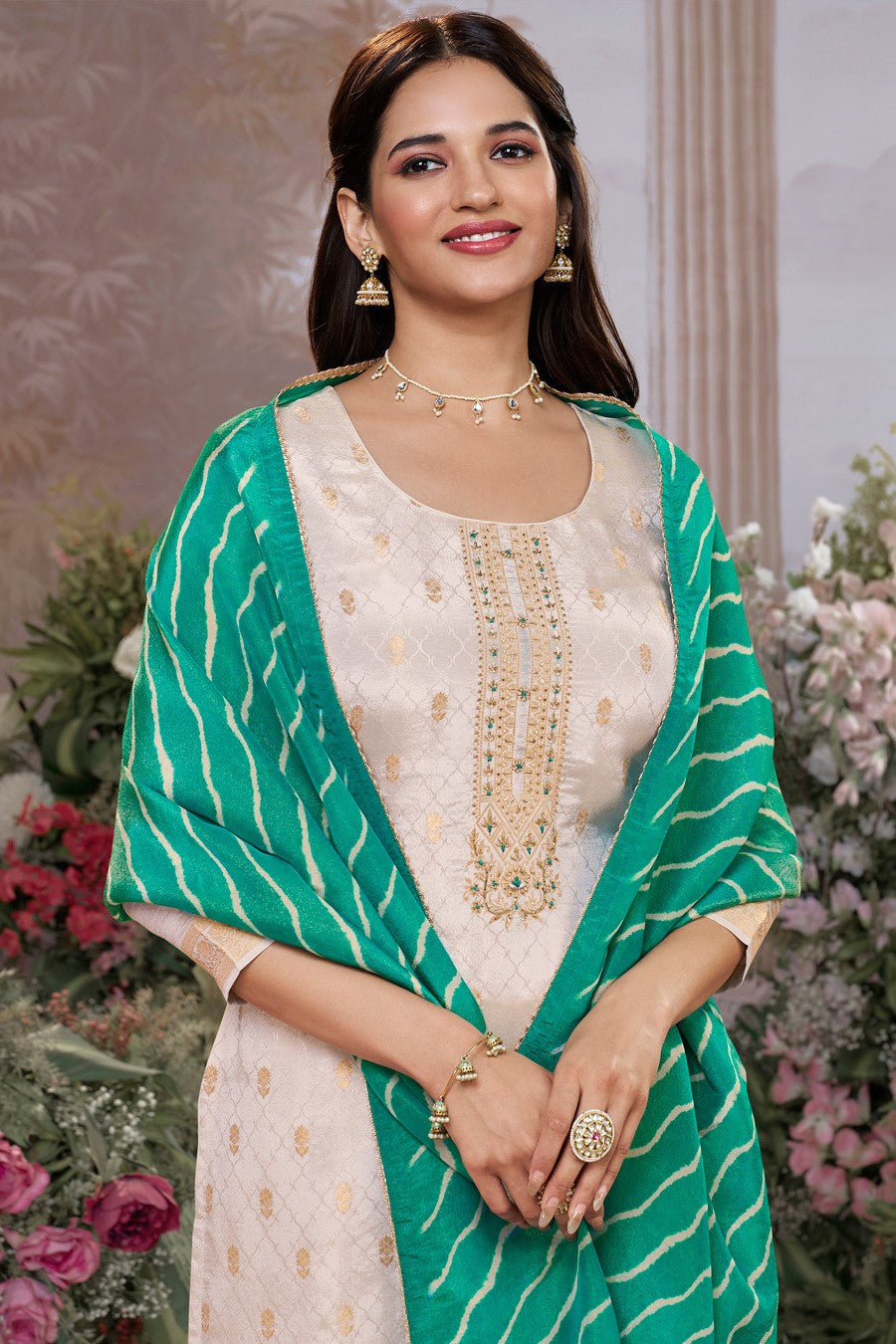 Cream Readymade Tissue Suit-SS982_3_SareeButa.com