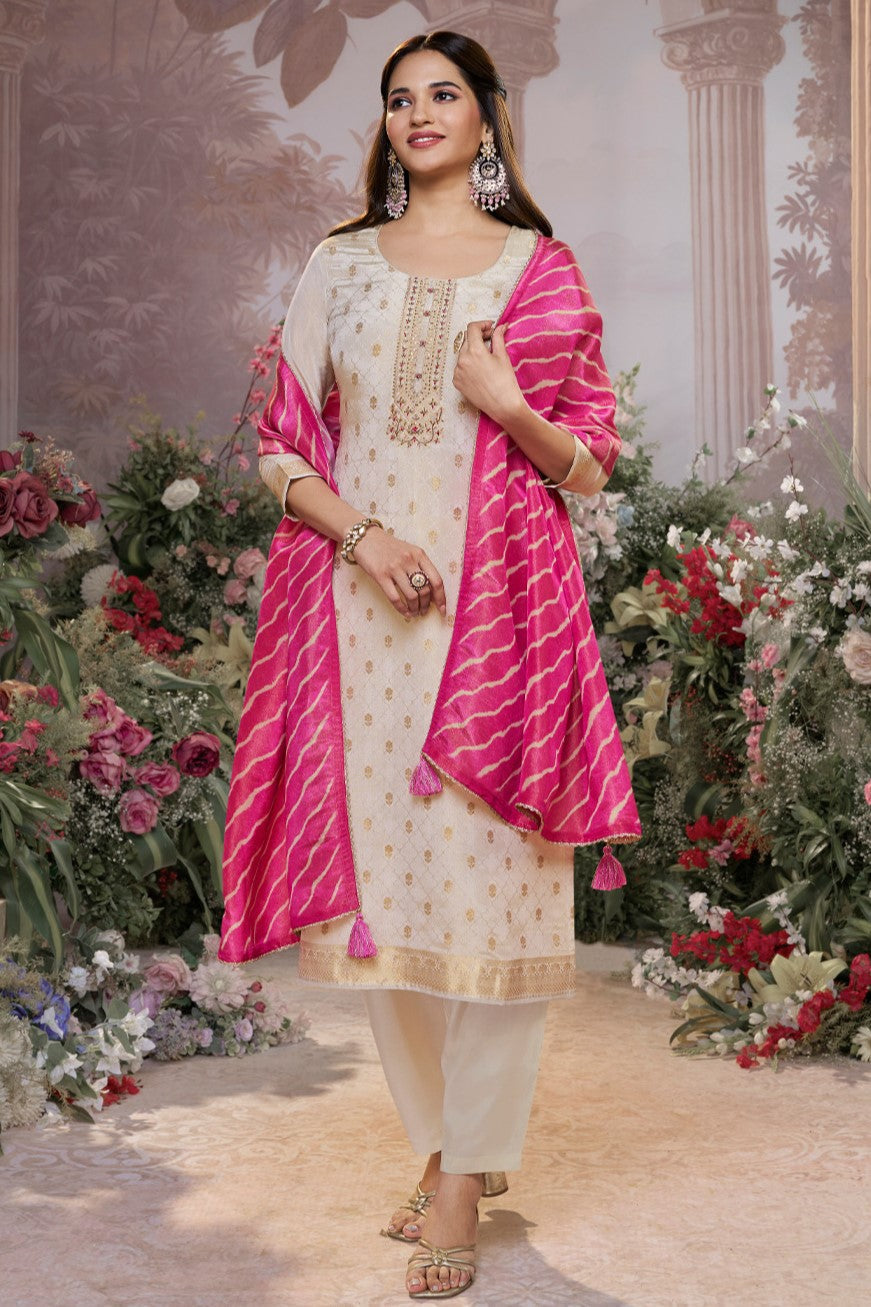 Cream Readymade Tissue Suit-SS983_1_SareeButa.com