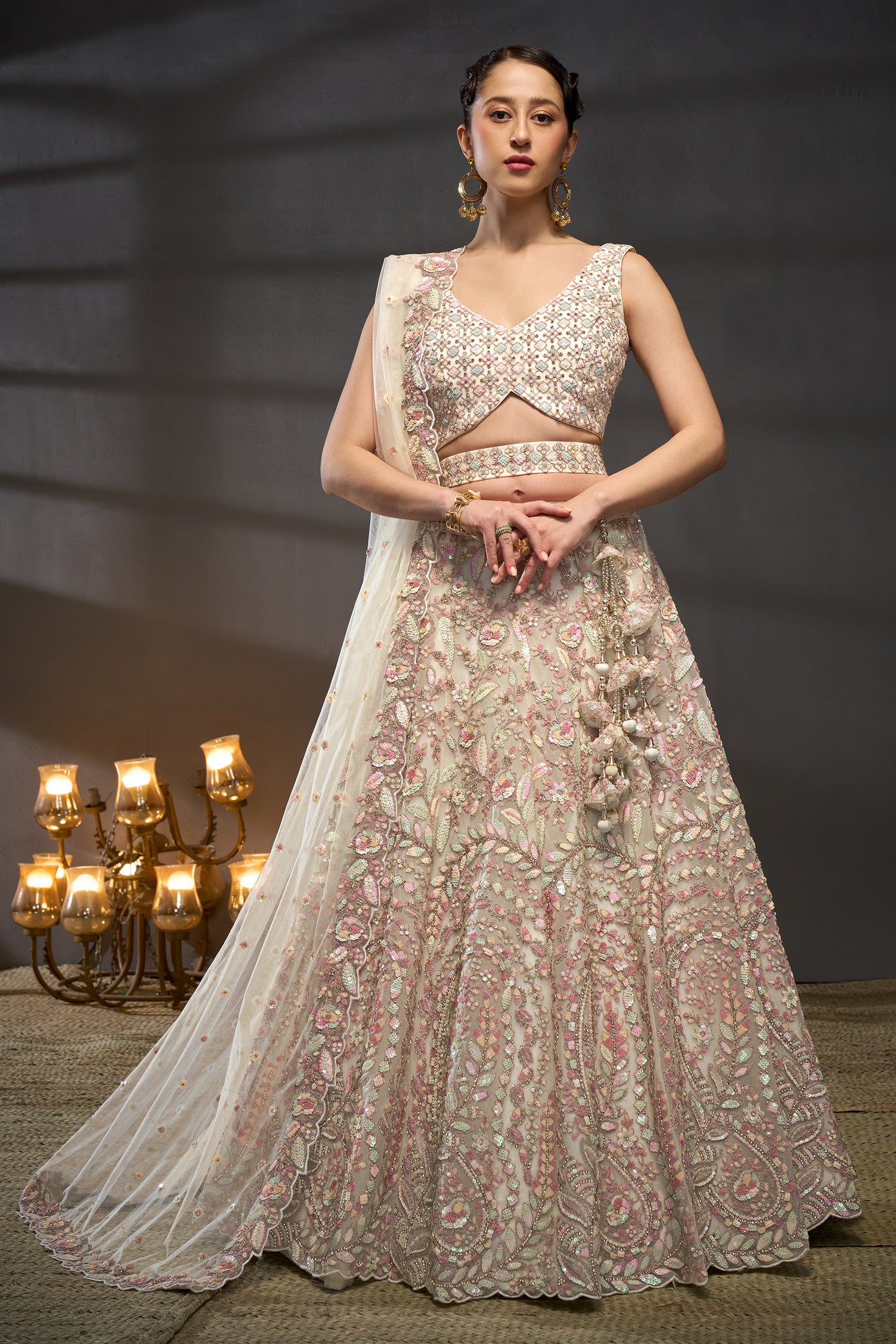 Cream Semi-Stitched Embroidered Net Lehenga-SAR12826_1_SareeButa.com