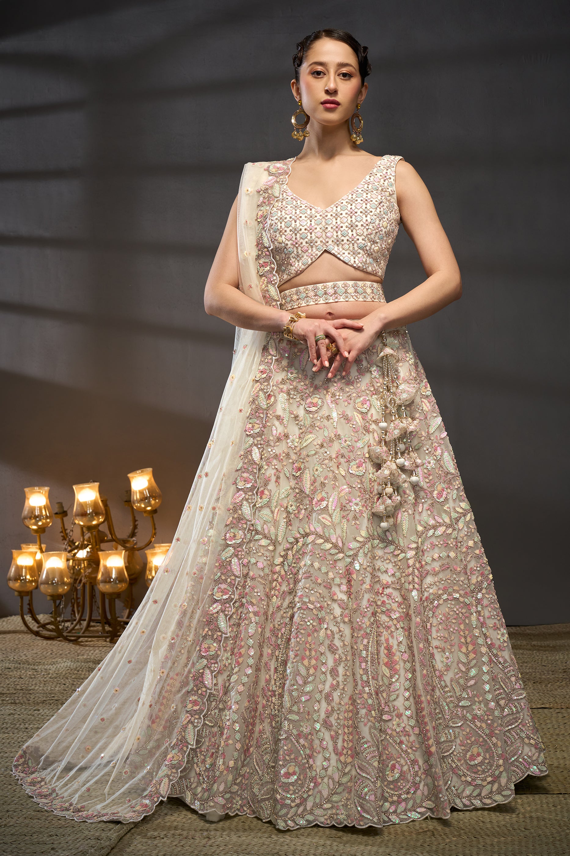 Cream Semi-Stitched Embroidered Net Lehenga-SAR12826_1_SareeButa.com