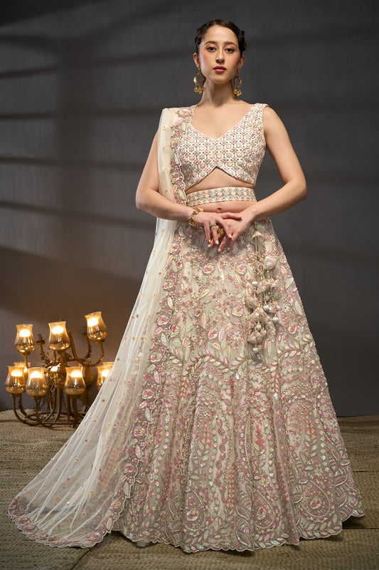 Cream Semi-Stitched Embroidered Net Lehenga-SAR12826_1_SareeButa.com