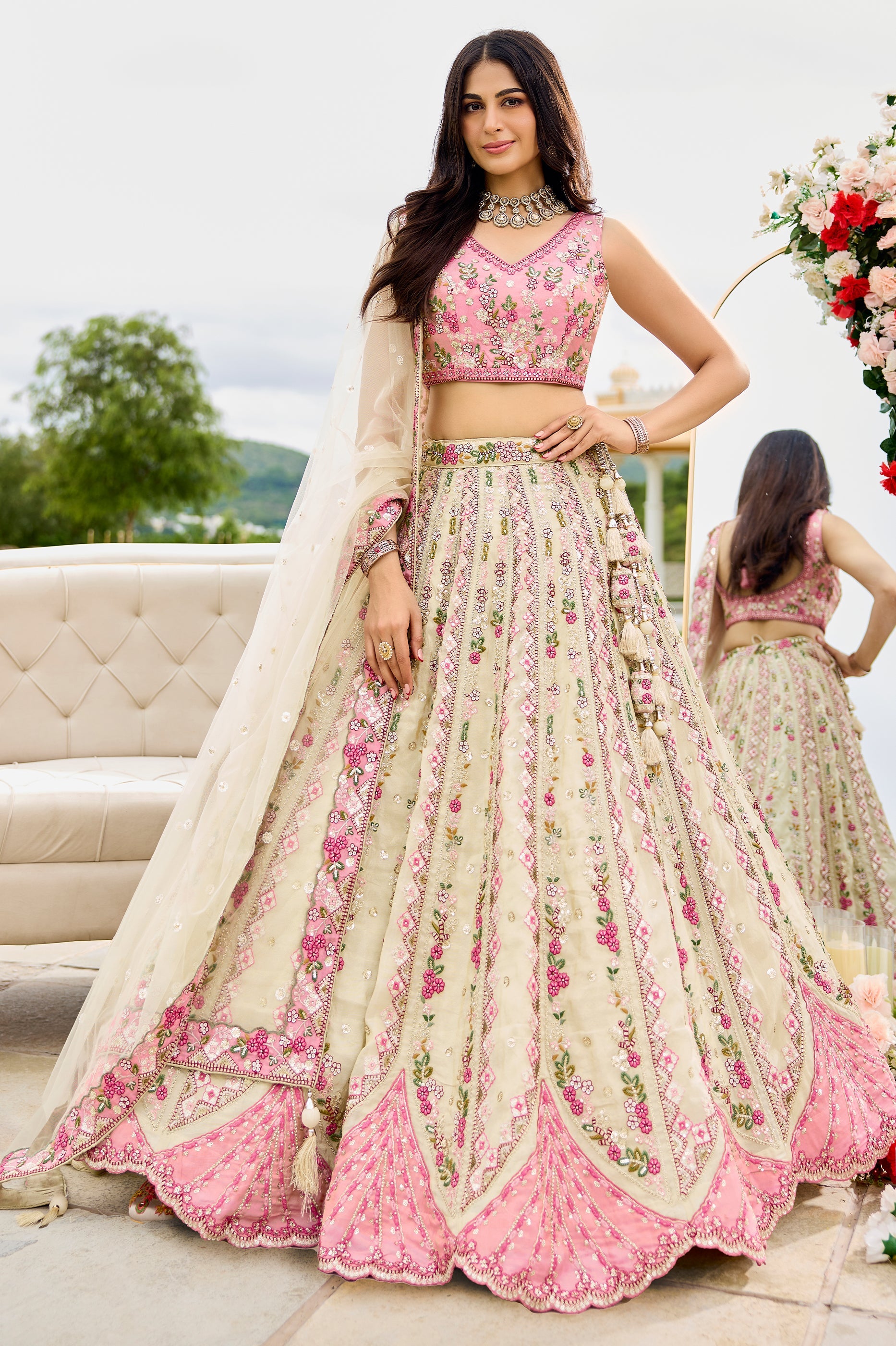 Cream Semi-Stitched Embroidered Tissue Lehenga-SAR10681_1_SareeButa.com