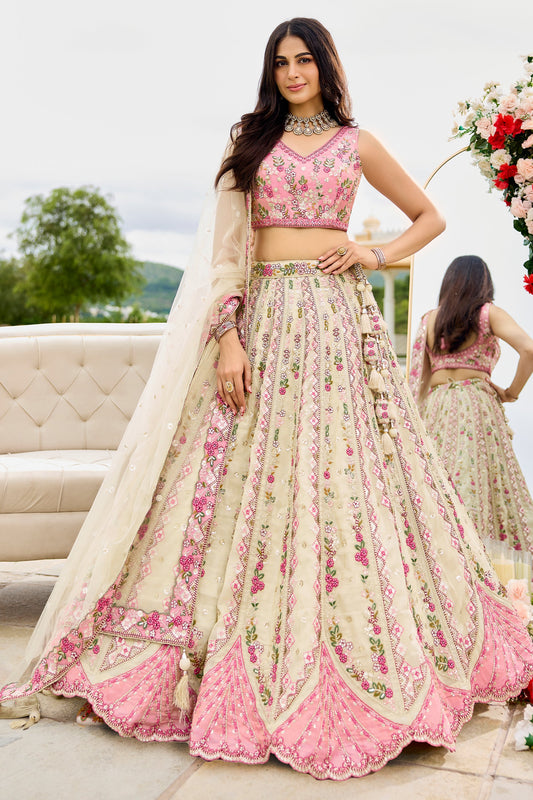 Cream Semi-Stitched Embroidered Tissue Lehenga-SAR10681_1_SareeButa.com